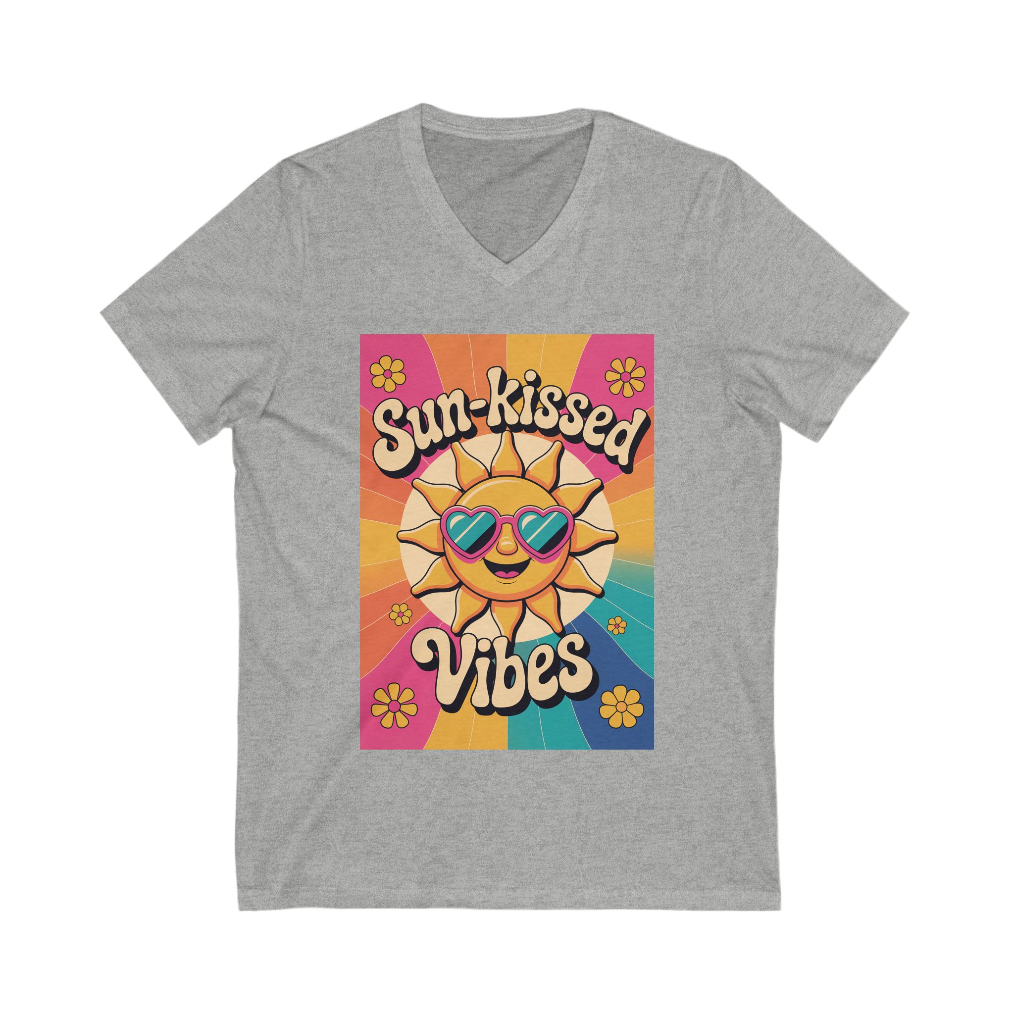 Sun-Kissed Vibes V-Neck Tee, Summer Graphic Tee, Vintage Sunshine Shirt, Festival Outfit, Beachwear, Gift for Sunshine Lovers - Image 11