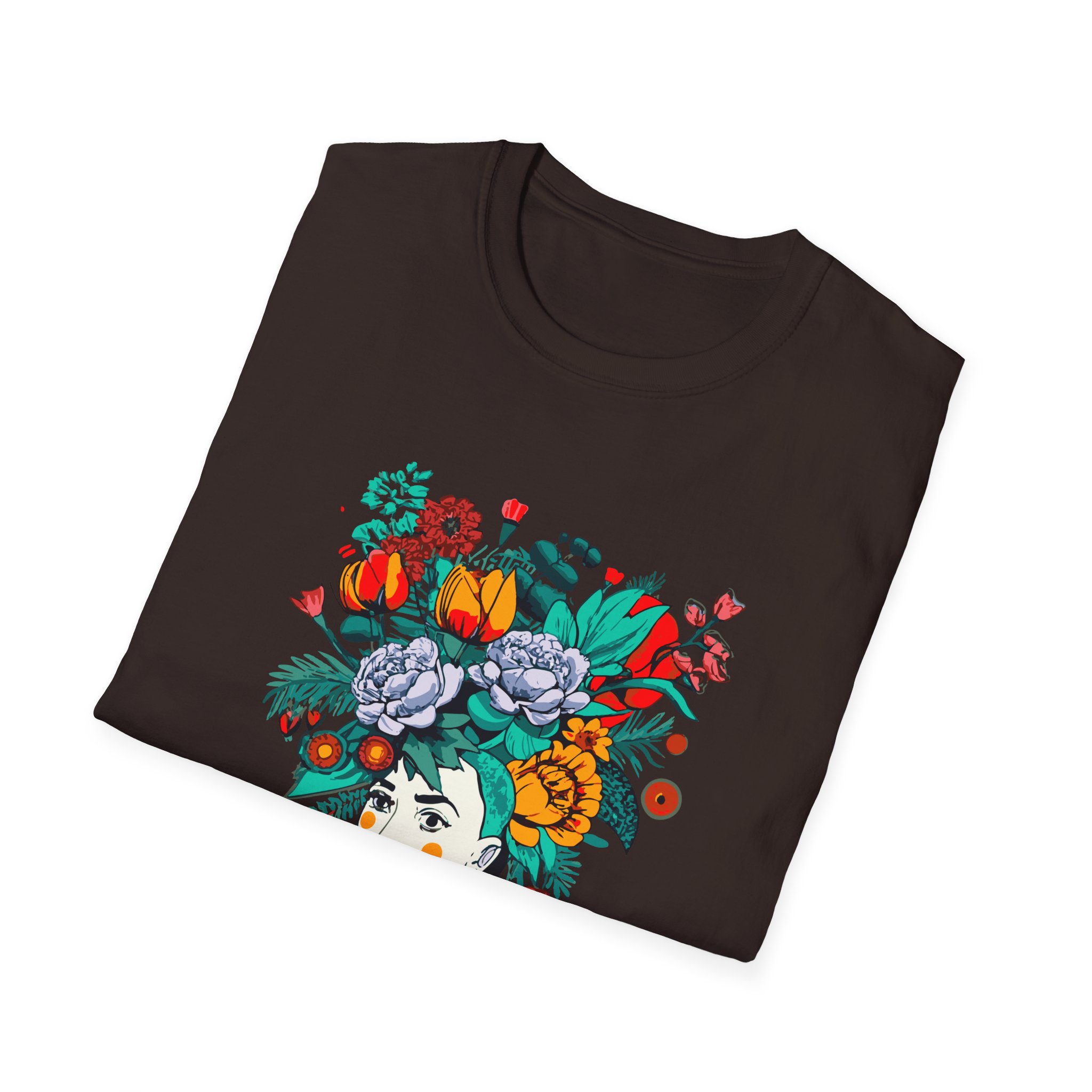 Floral Face Unisex T-Shirt, Bohemian Style Tee, Gift for Art Lovers, Summer Vibe Shirt, Festival Outfit, Casual Wear - Image 12