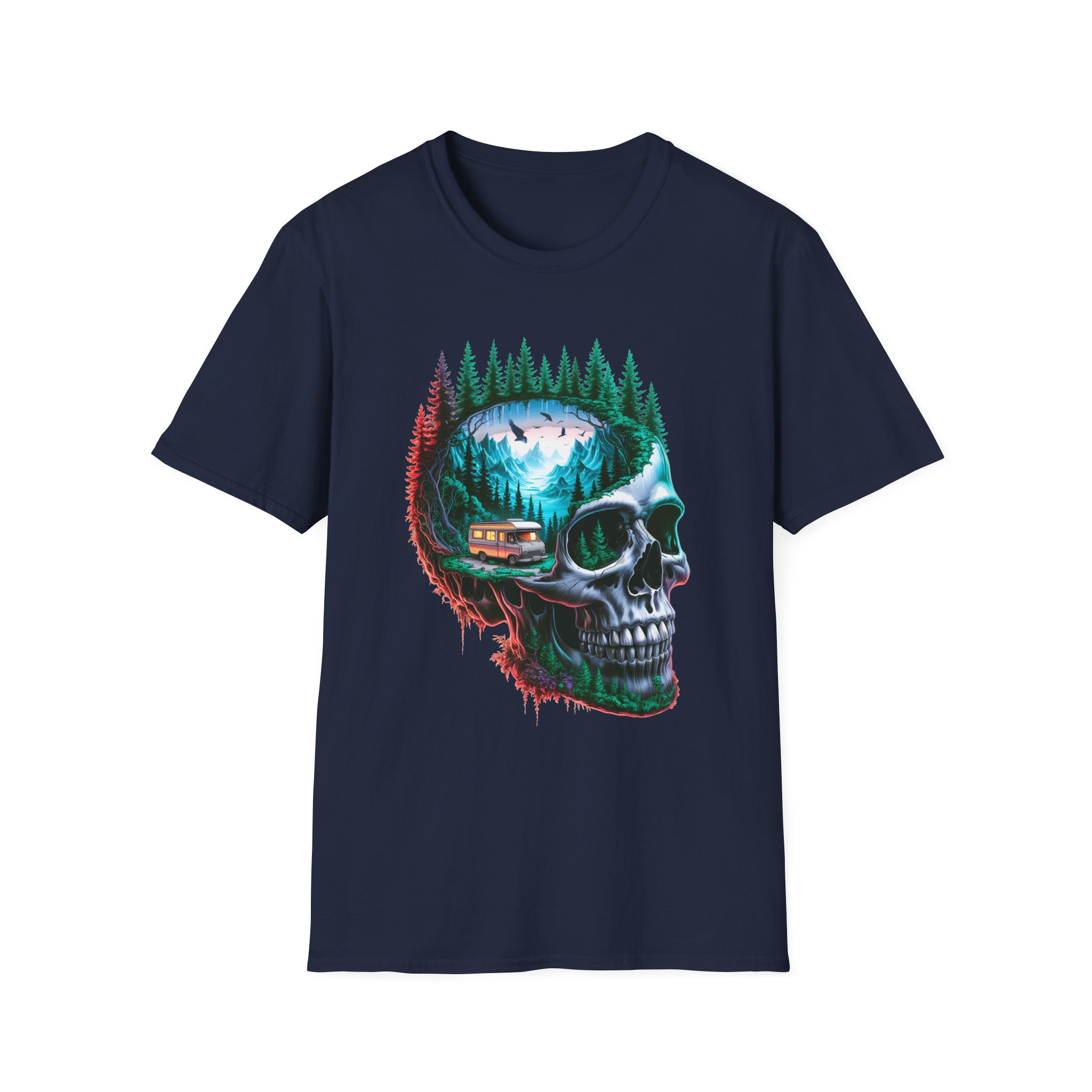 Skull Nature Graphic Tee - Unisex Softstyle T-Shirt, Bohemian Shirt, Outdoor Wear, Gift for Nature Lovers, Festival Fashion