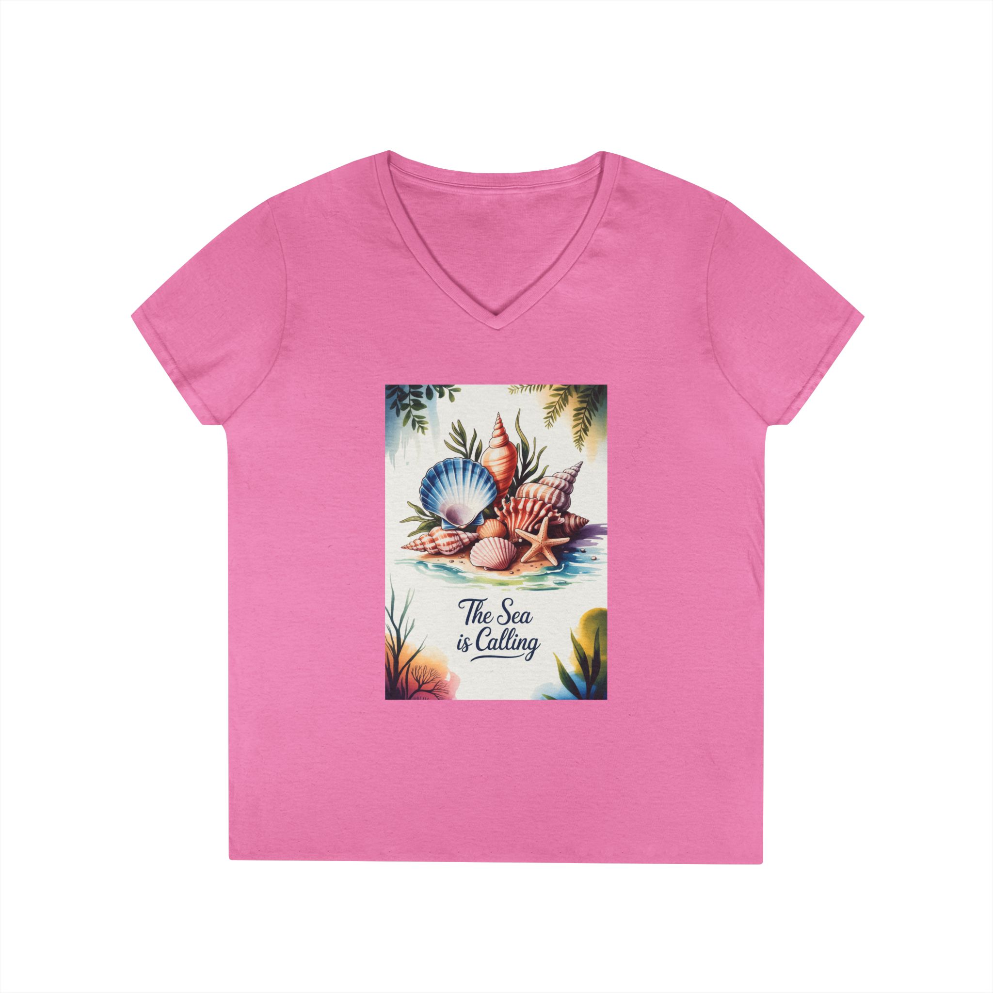 Beach Vibes Ladies' V-Neck T-Shirt - The Sea is Calling, Summer Shirt, Vacation Top, Ocean Lover Gift, Nautical Tee - Image 34