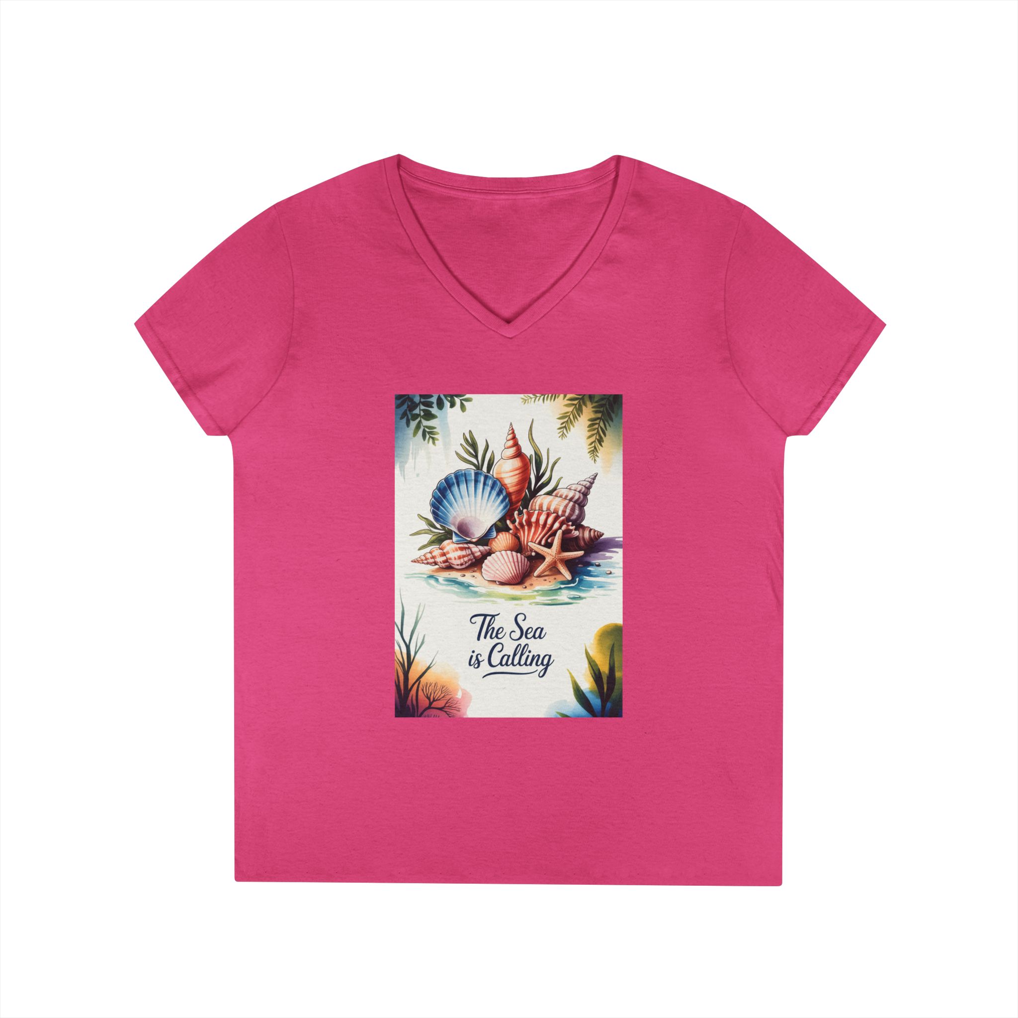 Beach Vibes Ladies' V-Neck T-Shirt - The Sea is Calling, Summer Shirt, Vacation Top, Ocean Lover Gift, Nautical Tee - Image 37