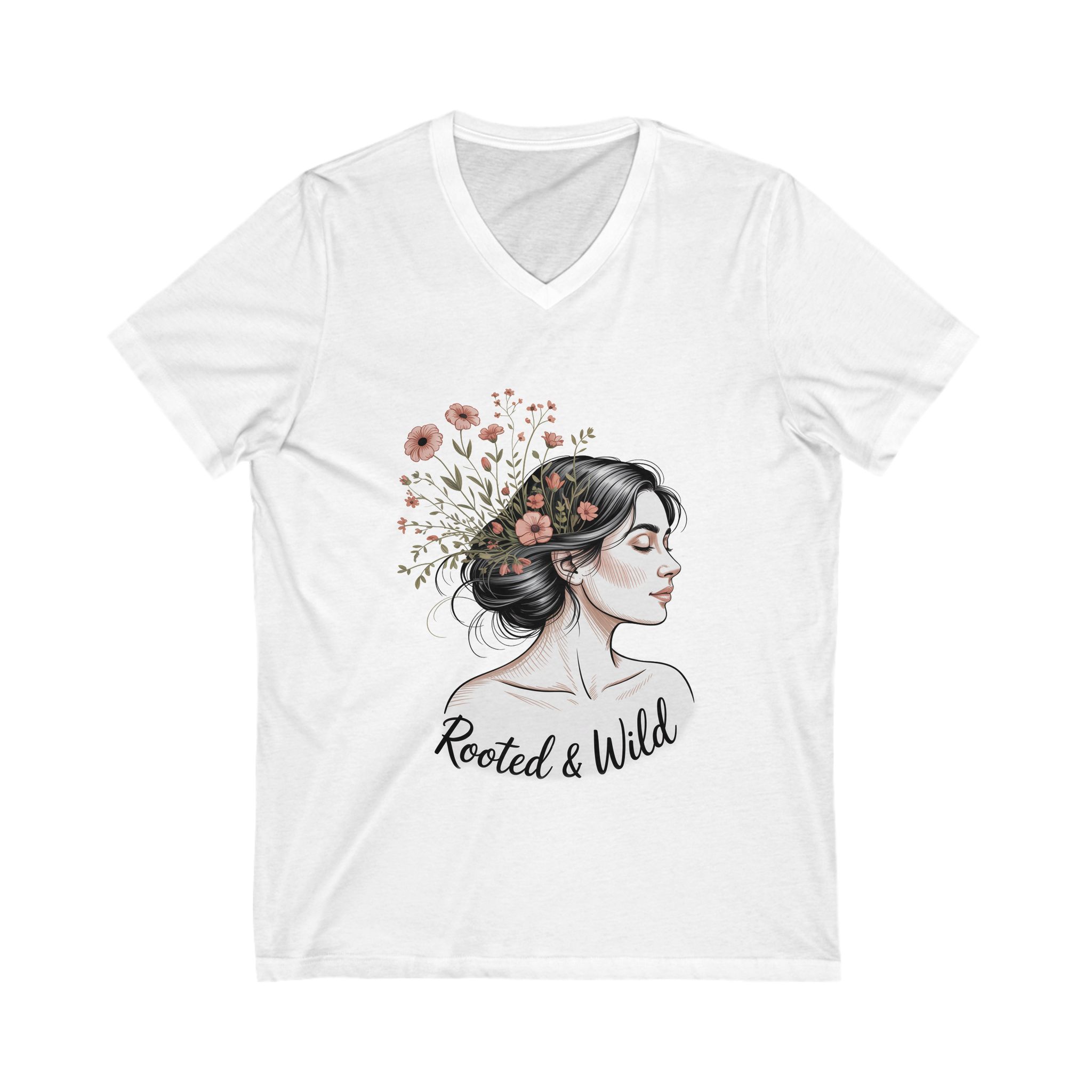 Rooted & Wild V-Neck Tee - Bohemian Floral Shirt, Daily Wear, Gift for Nature Lovers, Casual Outfit, Self-Care Day - Image 3