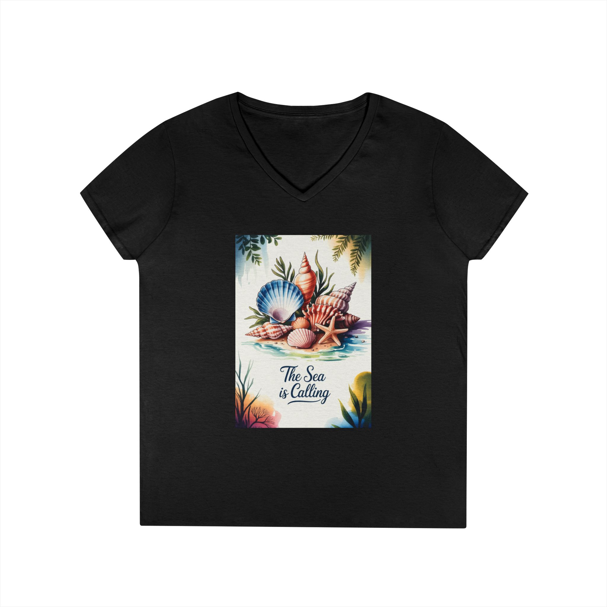 Beach Vibes Ladies' V-Neck T-Shirt - The Sea is Calling, Summer Shirt, Vacation Top, Ocean Lover Gift, Nautical Tee - Image 10