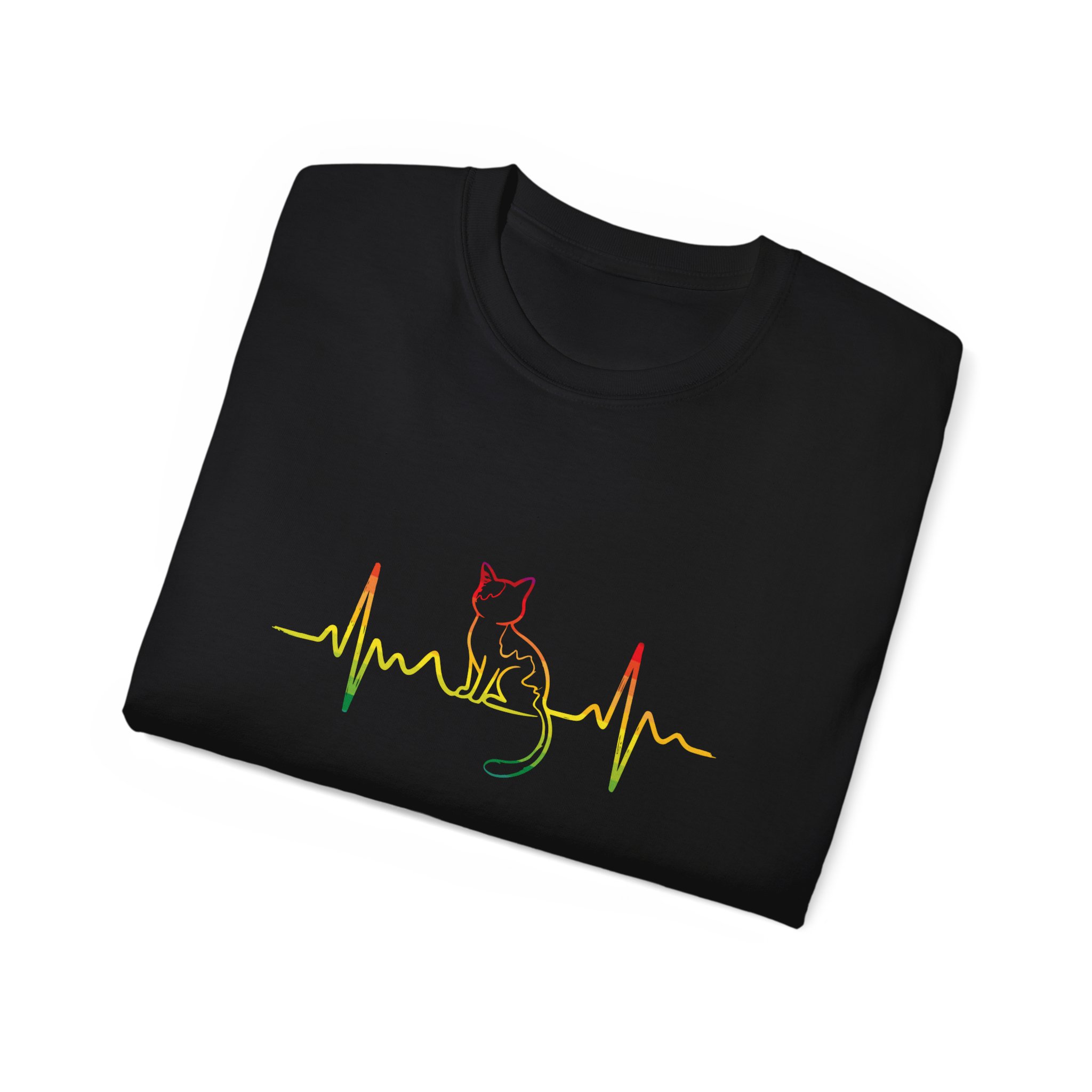 Colorful Cat EKG Tee, Cat Lover T-Shirt, Animal Heartbeat Shirt, Cute Gift for Pet Owners, Unique Graphic Tees - Image 8