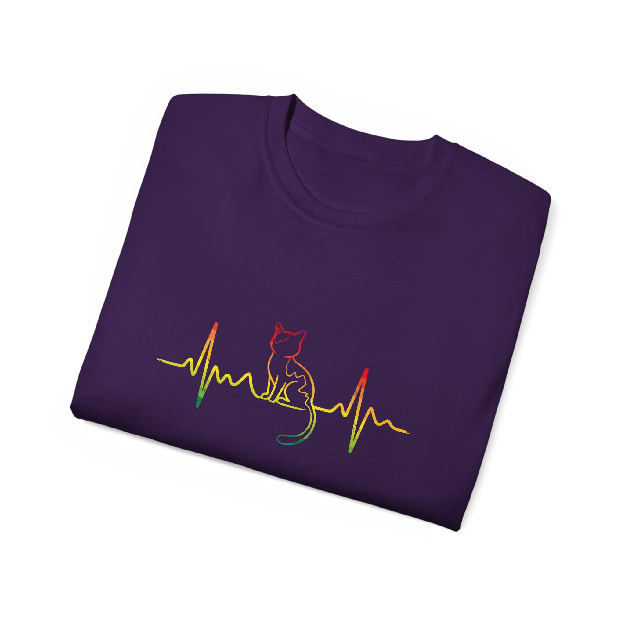 Colorful Cat EKG Tee, Cat Lover T-Shirt, Animal Heartbeat Shirt, Cute Gift for Pet Owners, Unique Graphic Tees - Image 76