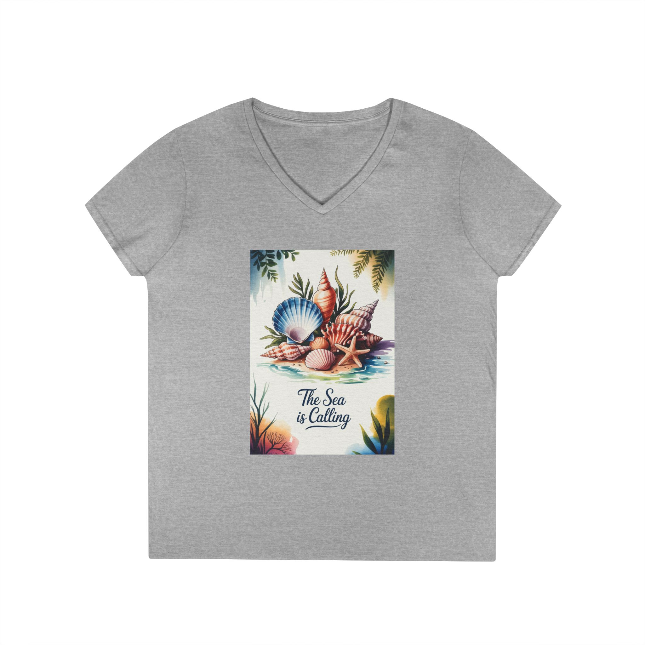 Beach Vibes Ladies' V-Neck T-Shirt - The Sea is Calling, Summer Shirt, Vacation Top, Ocean Lover Gift, Nautical Tee - Image 13