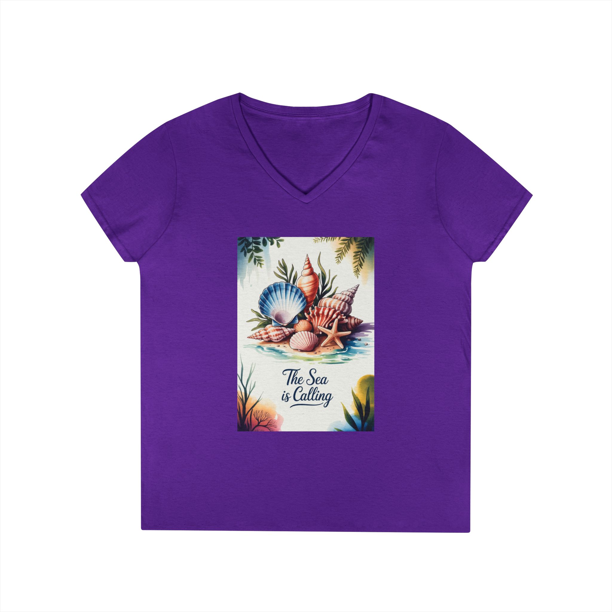 Beach Vibes Ladies' V-Neck T-Shirt - The Sea is Calling, Summer Shirt, Vacation Top, Ocean Lover Gift, Nautical Tee - Image 31