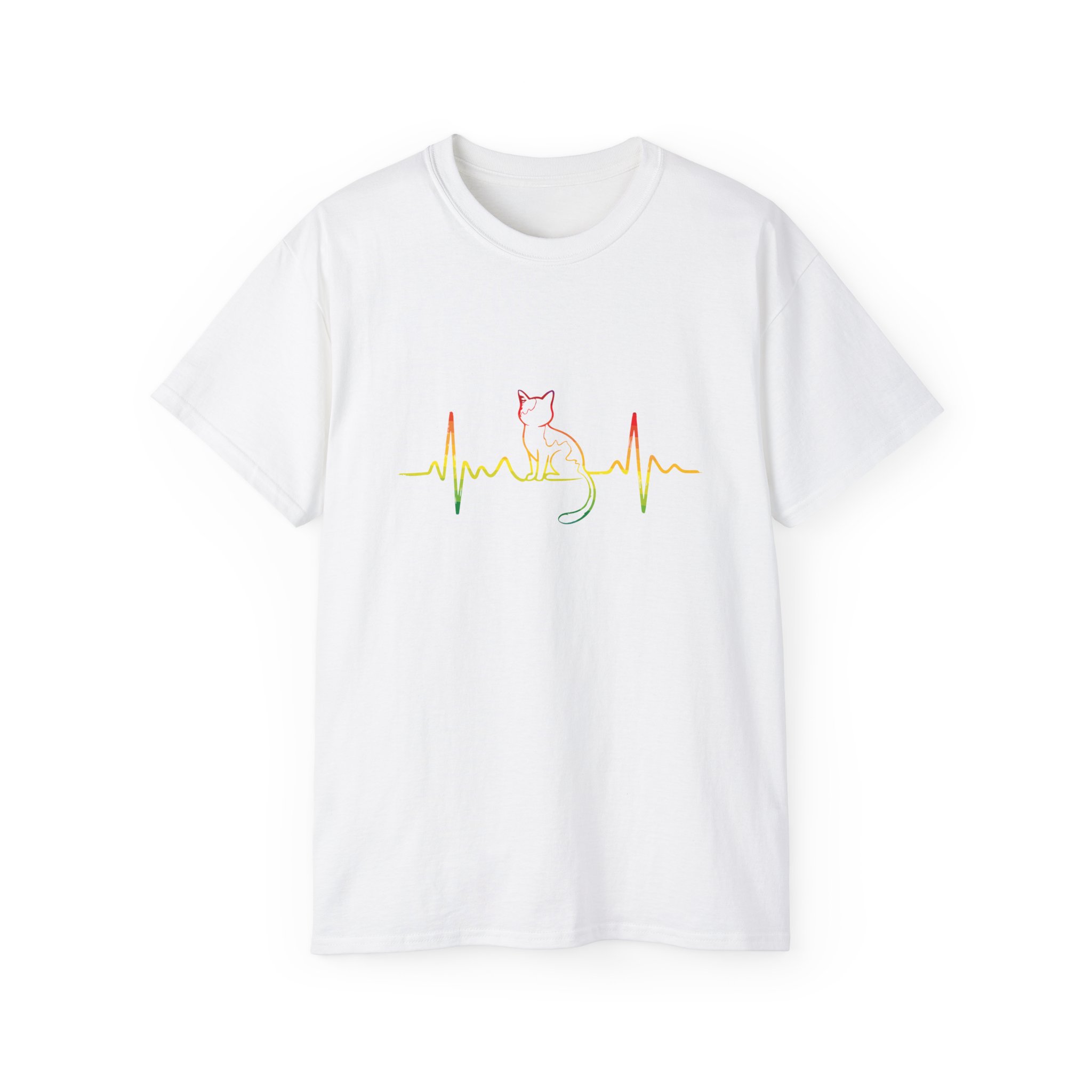 Colorful Cat EKG Tee, Cat Lover T-Shirt, Animal Heartbeat Shirt, Cute Gift for Pet Owners, Unique Graphic Tees