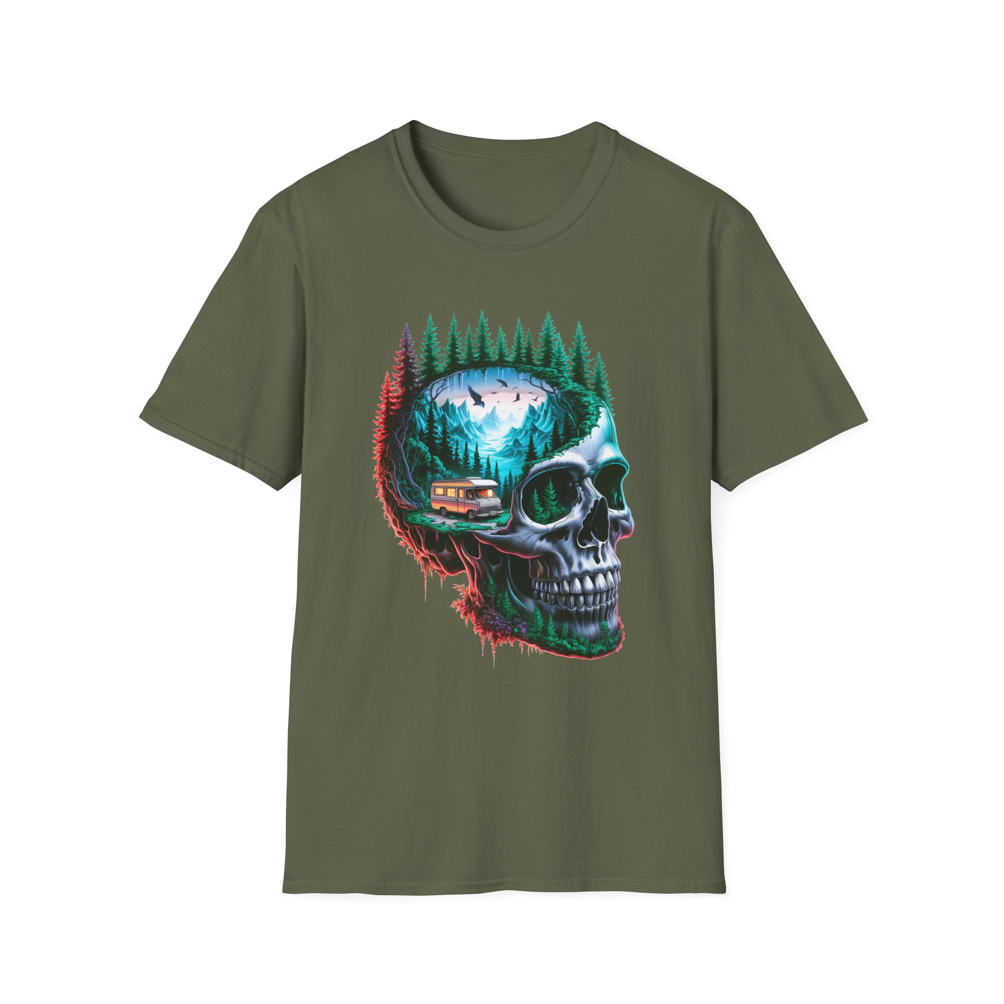 Skull Nature Graphic Tee - Unisex Softstyle T-Shirt, Bohemian Shirt, Outdoor Wear, Gift for Nature Lovers, Festival Fashion - Image 21
