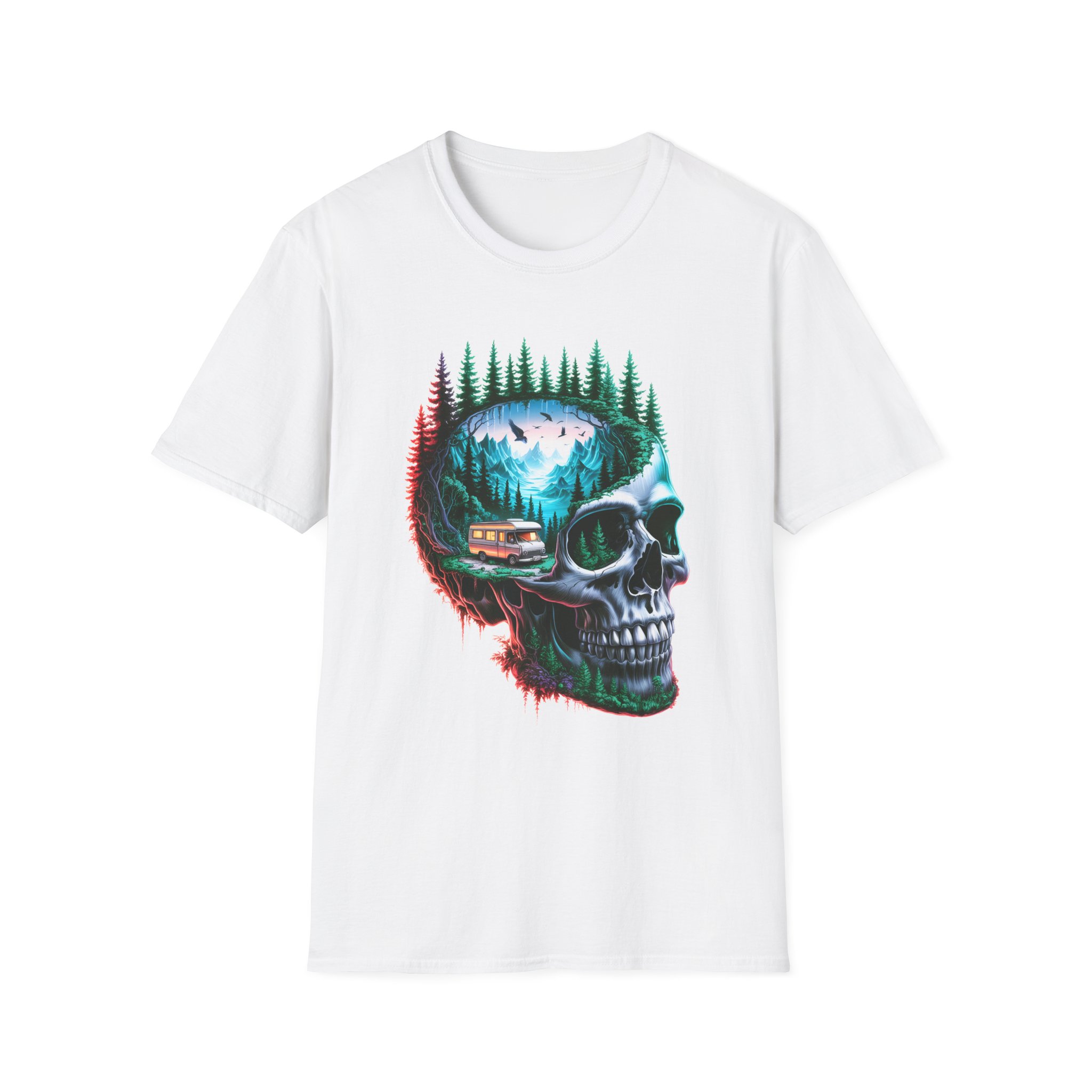Skull Nature Graphic Tee - Unisex Softstyle T-Shirt, Bohemian Shirt, Outdoor Wear, Gift for Nature Lovers, Festival Fashion - Image 6