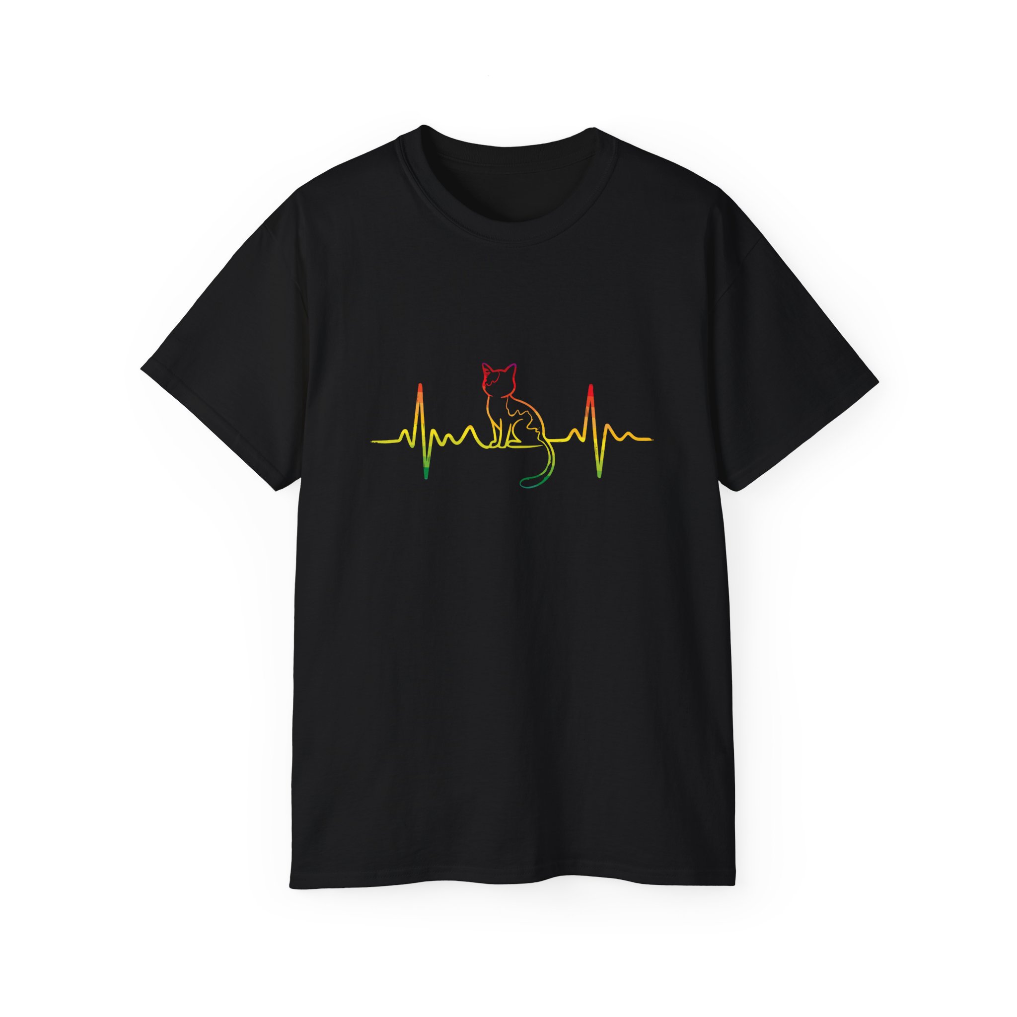 Colorful Cat EKG Tee, Cat Lover T-Shirt, Animal Heartbeat Shirt, Cute Gift for Pet Owners, Unique Graphic Tees - Image 5