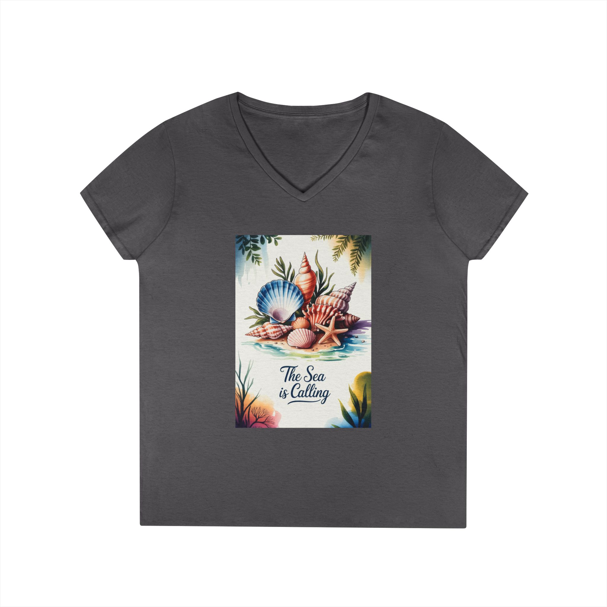 Beach Vibes Ladies' V-Neck T-Shirt - The Sea is Calling, Summer Shirt, Vacation Top, Ocean Lover Gift, Nautical Tee - Image 22