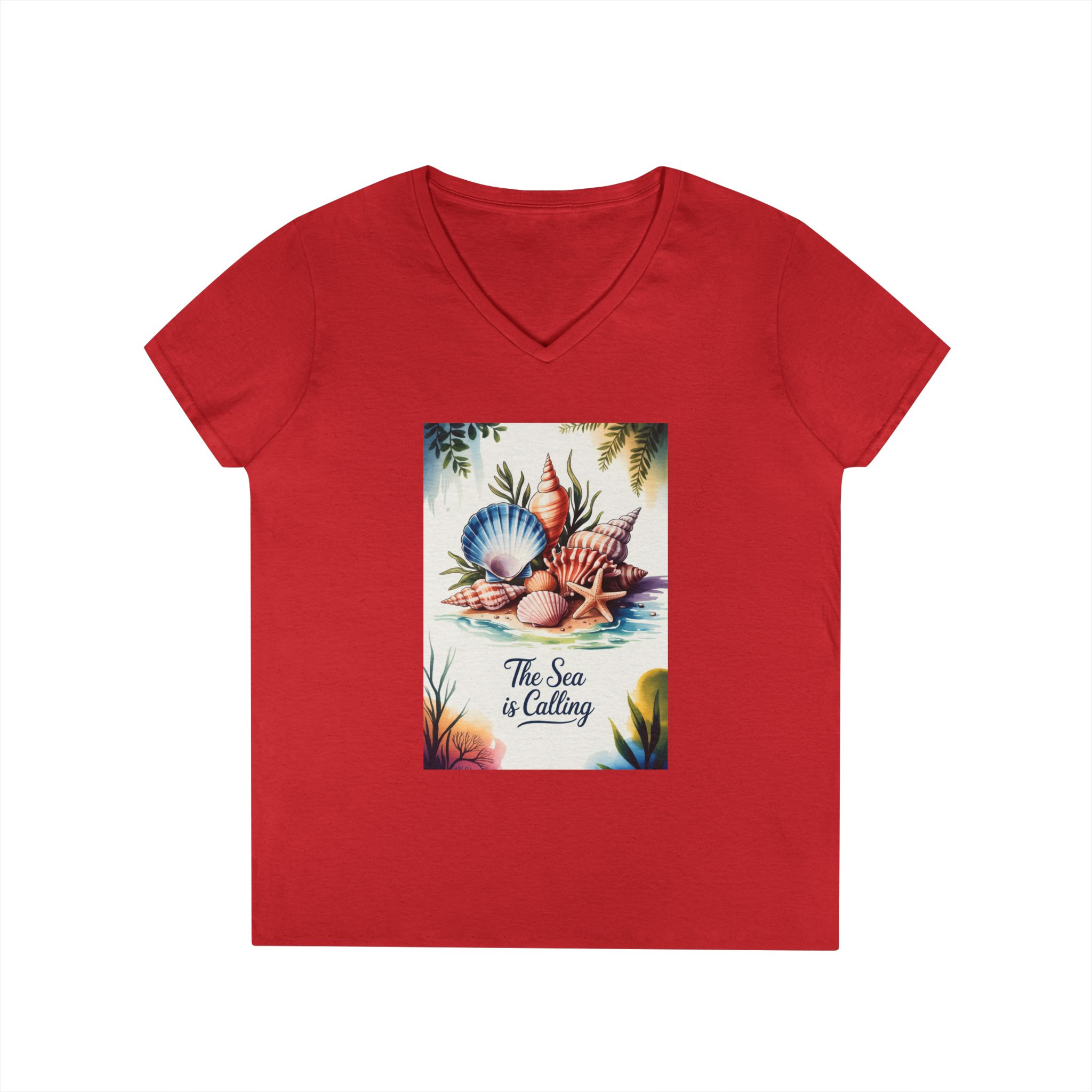 Beach Vibes Ladies' V-Neck T-Shirt - The Sea is Calling, Summer Shirt, Vacation Top, Ocean Lover Gift, Nautical Tee - Image 40