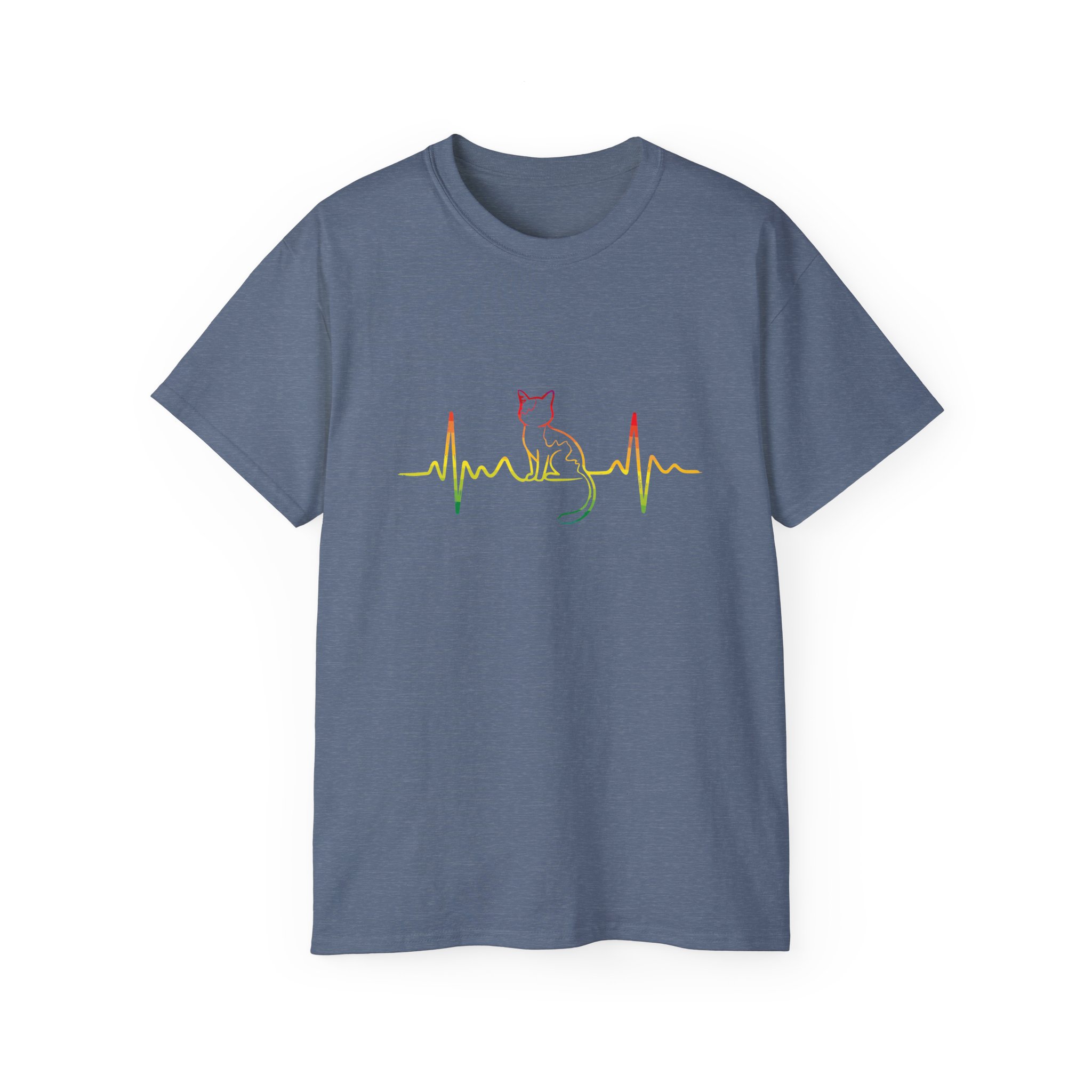 Colorful Cat EKG Tee, Cat Lover T-Shirt, Animal Heartbeat Shirt, Cute Gift for Pet Owners, Unique Graphic Tees - Image 49
