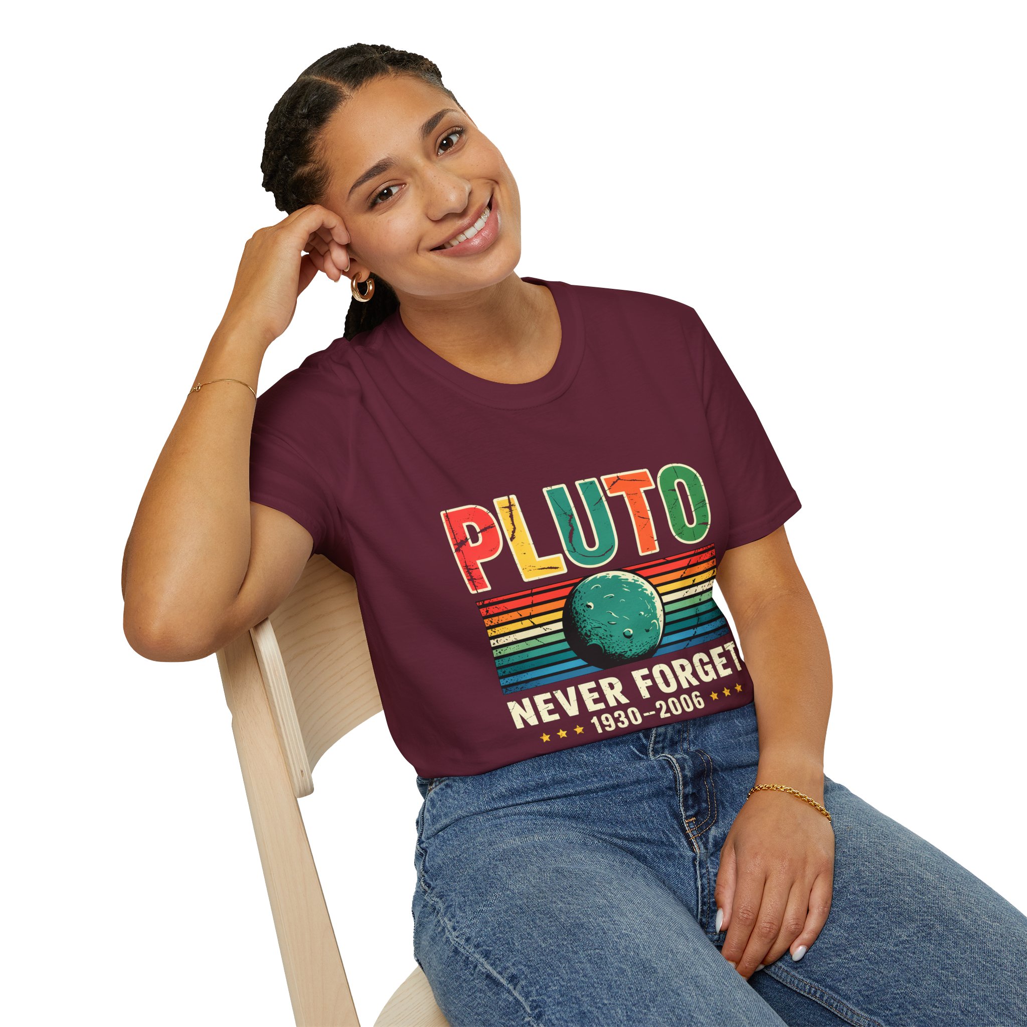 Retro Pluto Commemorative T-Shirt, Vintage Space Tee, Astronomy Lover Gift, Planet Remembrance Shirt, Unisex Softstyle Top - Image 12