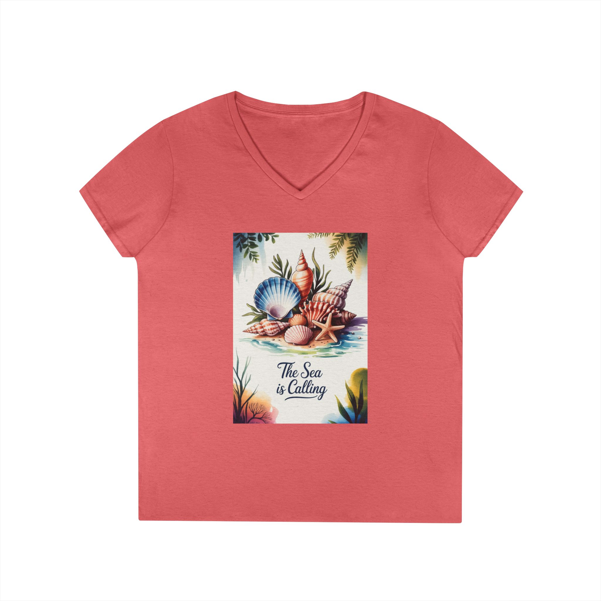 Beach Vibes Ladies' V-Neck T-Shirt - The Sea is Calling, Summer Shirt, Vacation Top, Ocean Lover Gift, Nautical Tee - Image 7