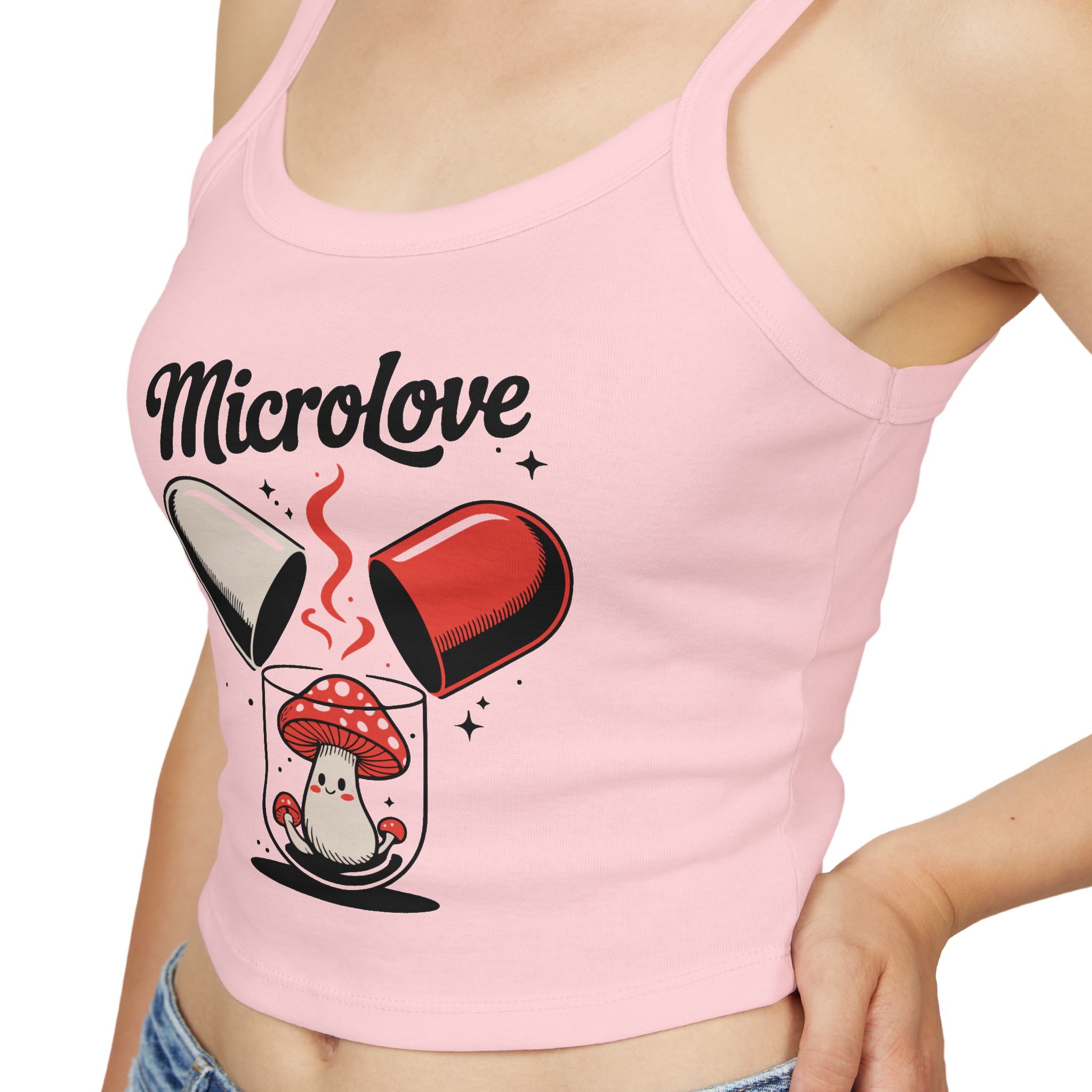 Microlove Spaghetti Strap Tank Top, Cute Summer Top, Psychedelic Shirt, Boho Fashion, Gift for Her - Image 5