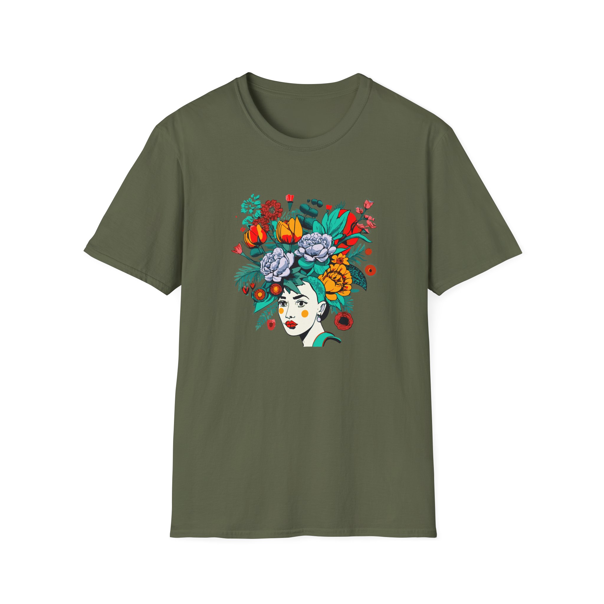 Floral Face Unisex T-Shirt, Bohemian Style Tee, Gift for Art Lovers, Summer Vibe Shirt, Festival Outfit, Casual Wear - Image 13