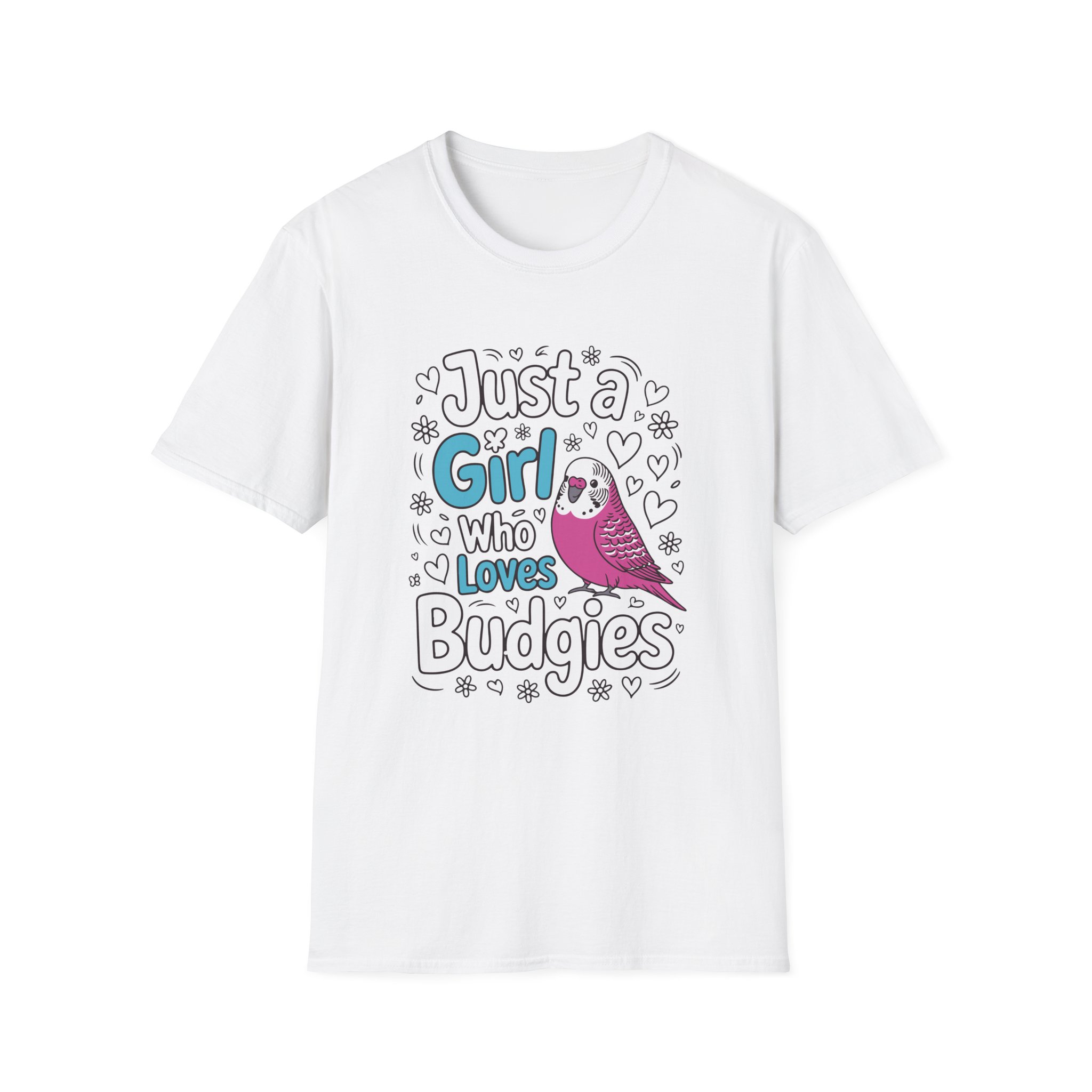 Just a Girl Who Loves Budgies Unisex Softstyle T-Shirt, Bird Lover Gift, Cute Bird Tee, Budgie Shirt, Animal Lover Apparel