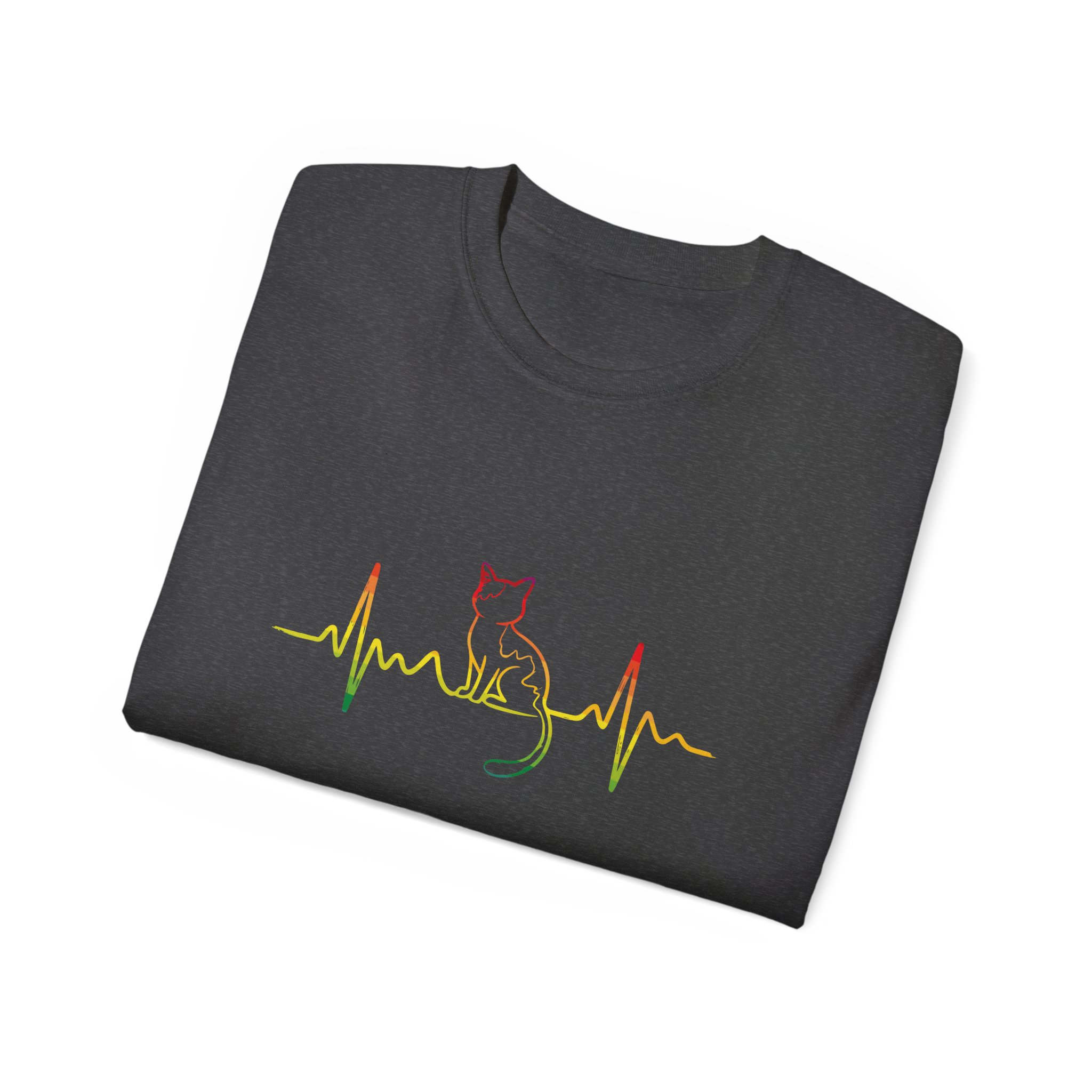 Colorful Cat EKG Tee, Cat Lover T-Shirt, Animal Heartbeat Shirt, Cute Gift for Pet Owners, Unique Graphic Tees - Image 44