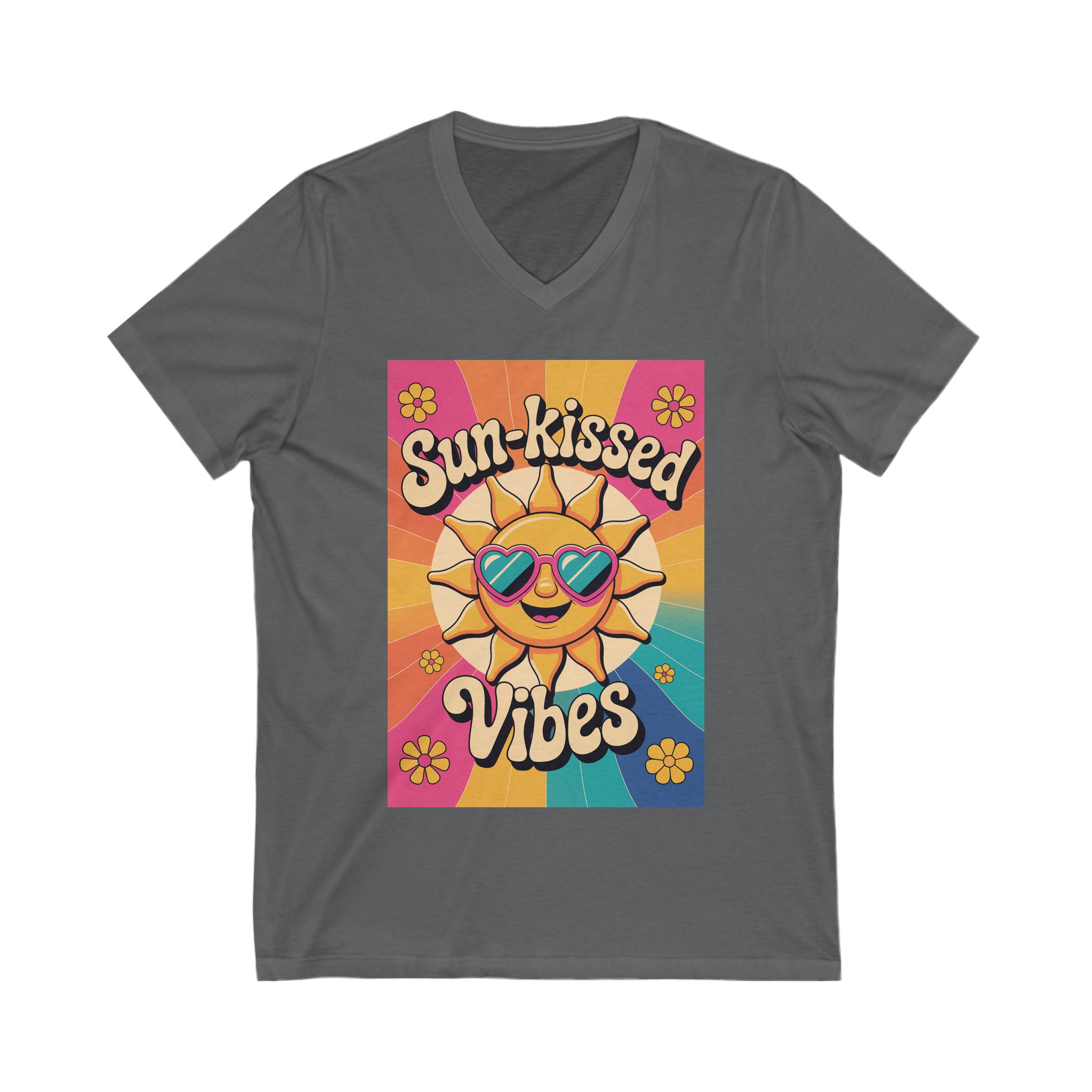 Sun-Kissed Vibes V-Neck Tee, Summer Graphic Tee, Vintage Sunshine Shirt, Festival Outfit, Beachwear, Gift for Sunshine Lovers - Image 15