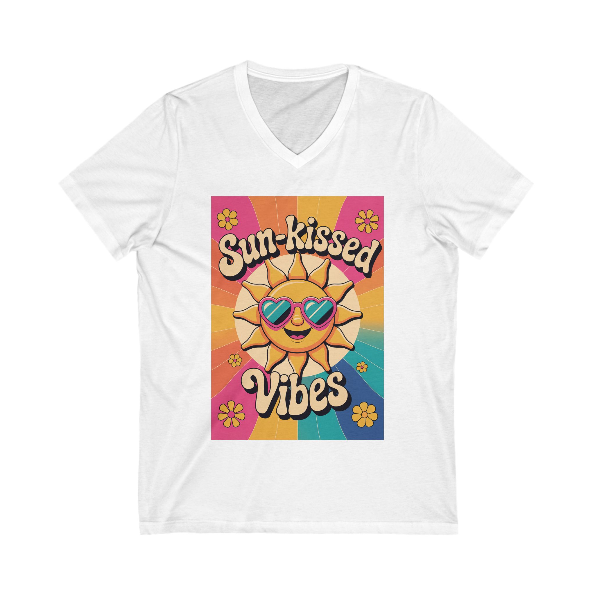 Sun-Kissed Vibes V-Neck Tee, Summer Graphic Tee, Vintage Sunshine Shirt, Festival Outfit, Beachwear, Gift for Sunshine Lovers - Image 3