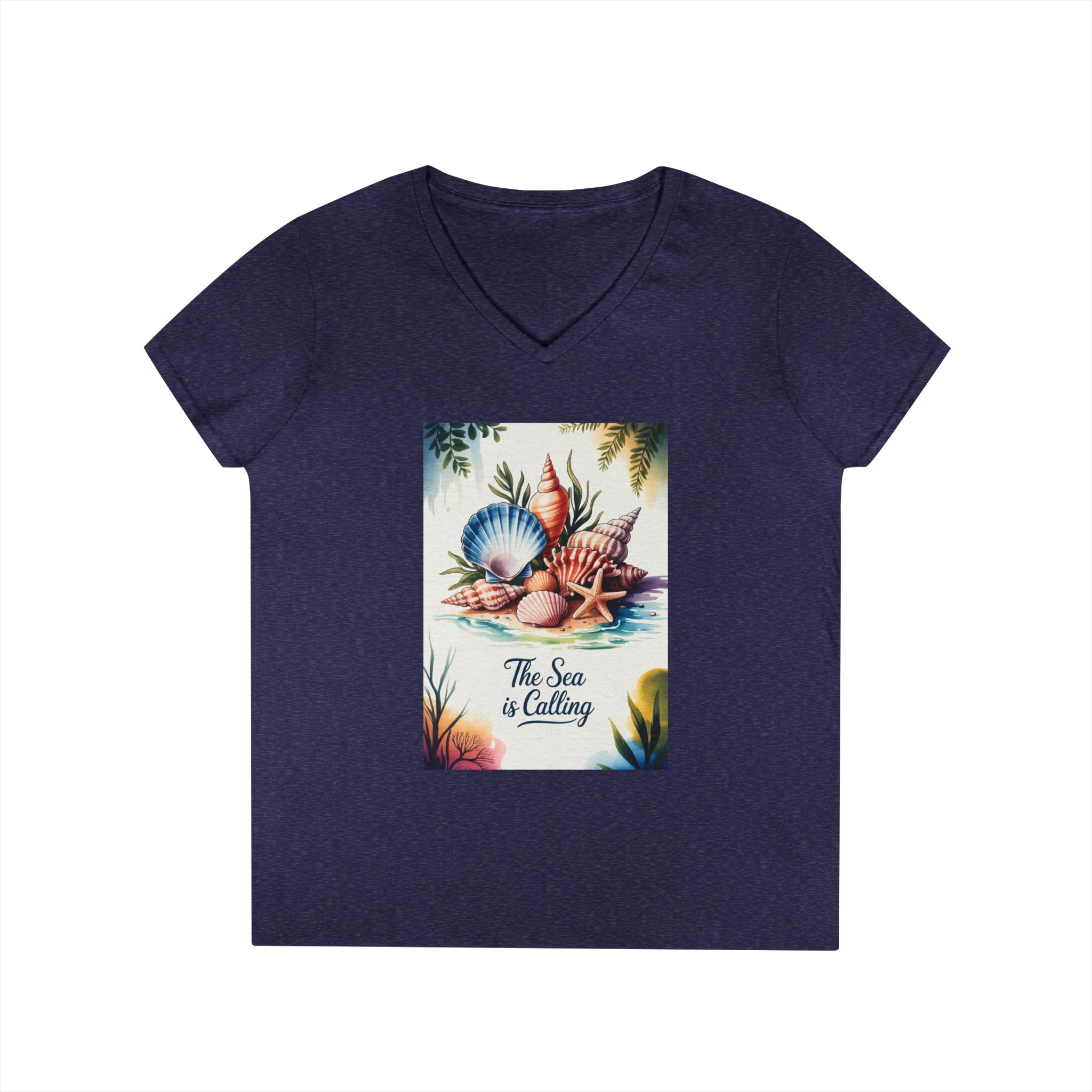 Beach Vibes Ladies' V-Neck T-Shirt - The Sea is Calling, Summer Shirt, Vacation Top, Ocean Lover Gift, Nautical Tee - Image 28