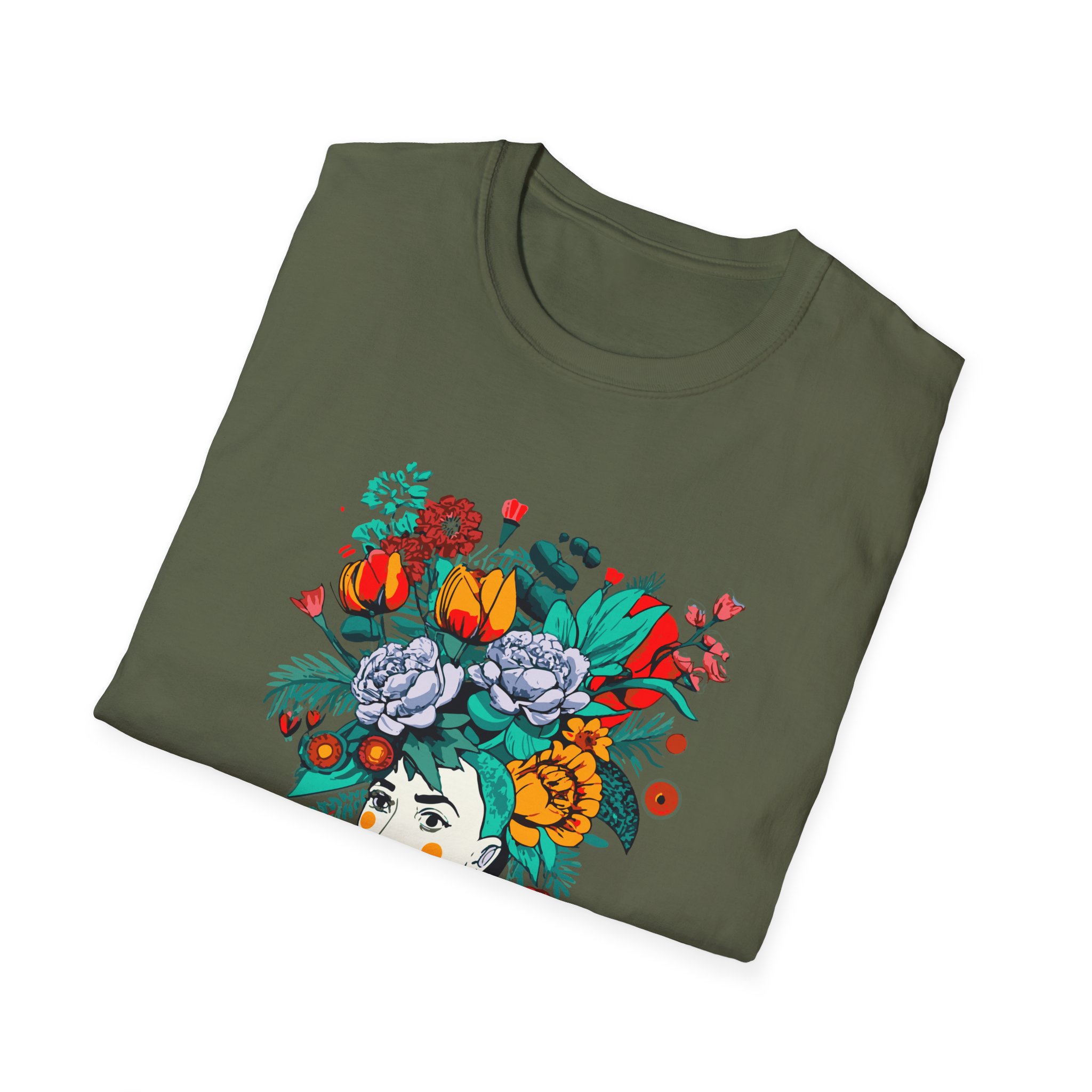 Floral Face Unisex T-Shirt, Bohemian Style Tee, Gift for Art Lovers, Summer Vibe Shirt, Festival Outfit, Casual Wear - Image 16