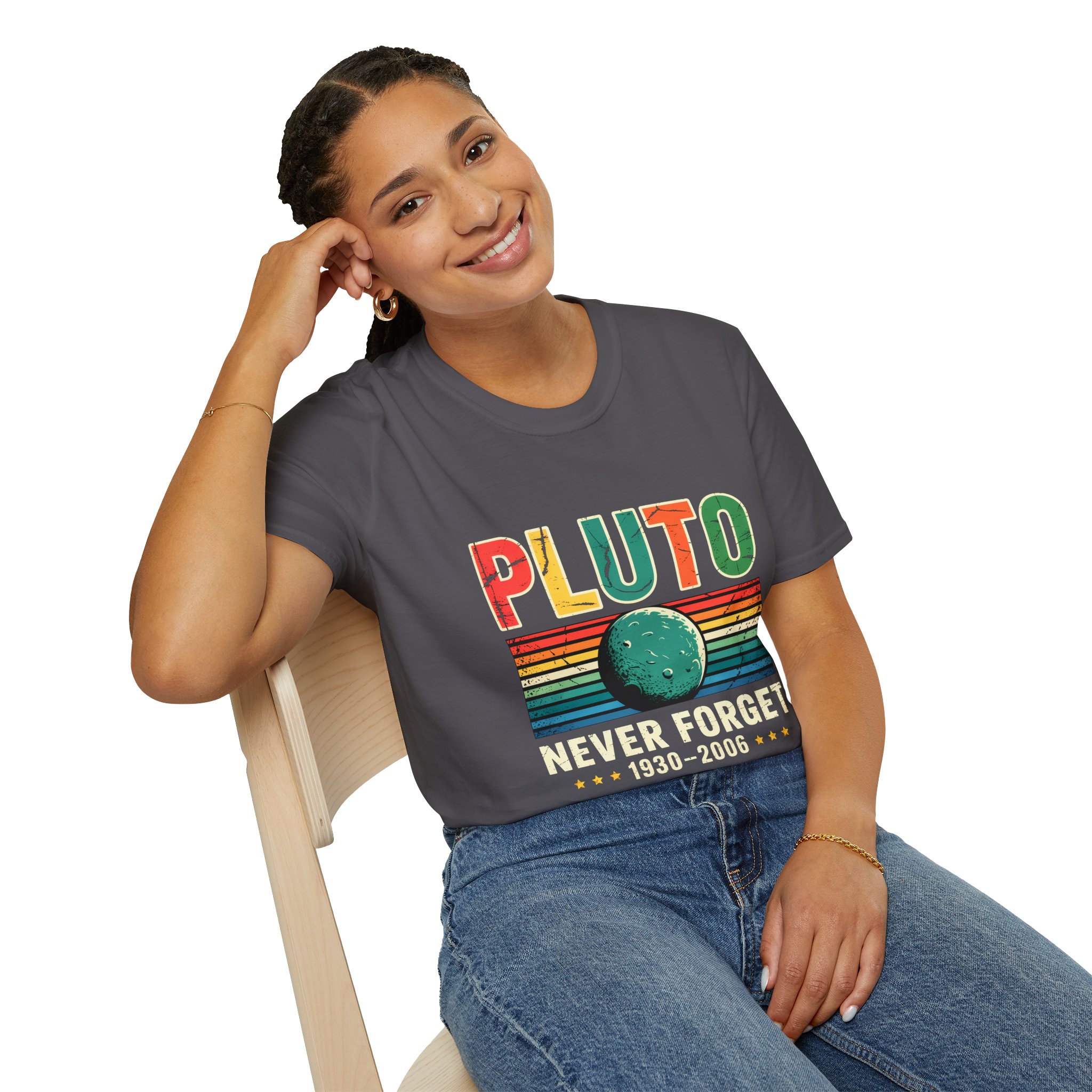 Retro Pluto Commemorative T-Shirt, Vintage Space Tee, Astronomy Lover Gift, Planet Remembrance Shirt, Unisex Softstyle Top - Image 54