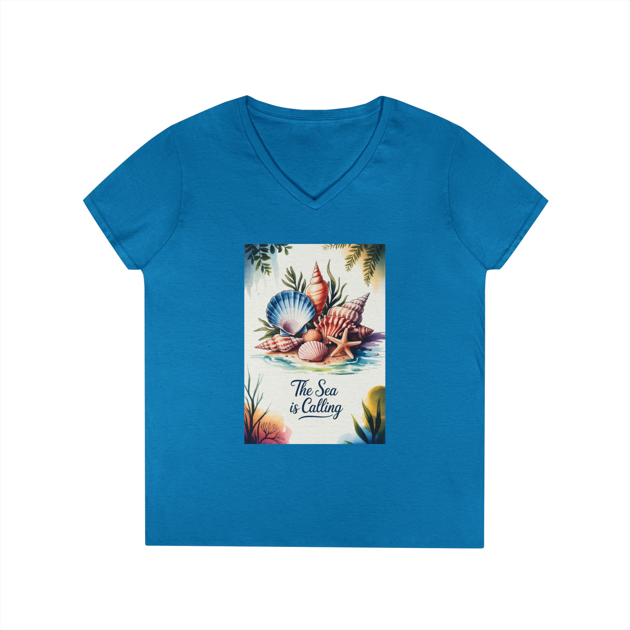 Beach Vibes Ladies' V-Neck T-Shirt - The Sea is Calling, Summer Shirt, Vacation Top, Ocean Lover Gift, Nautical Tee - Image 19