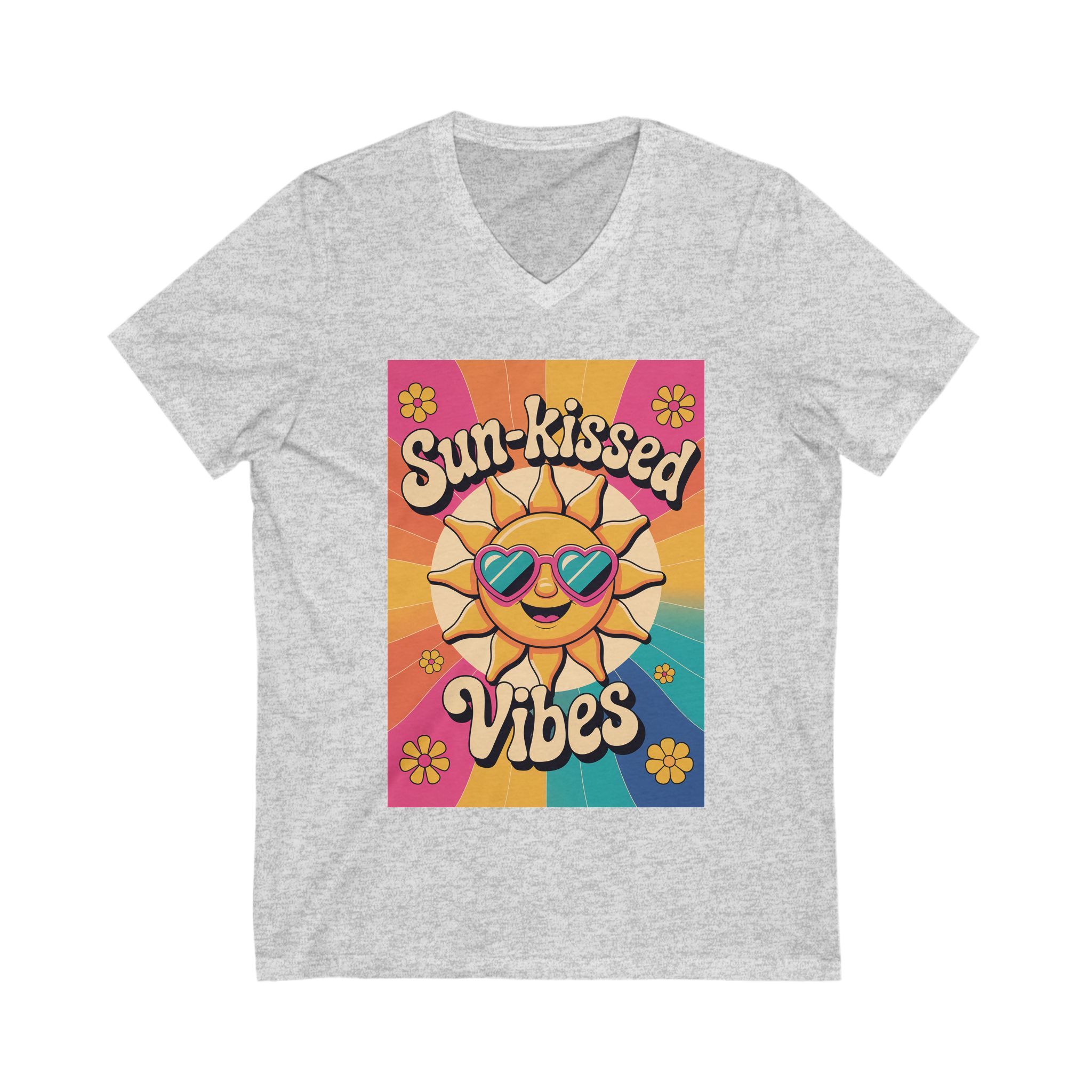Sun-Kissed Vibes V-Neck Tee, Summer Graphic Tee, Vintage Sunshine Shirt, Festival Outfit, Beachwear, Gift for Sunshine Lovers - Image 5