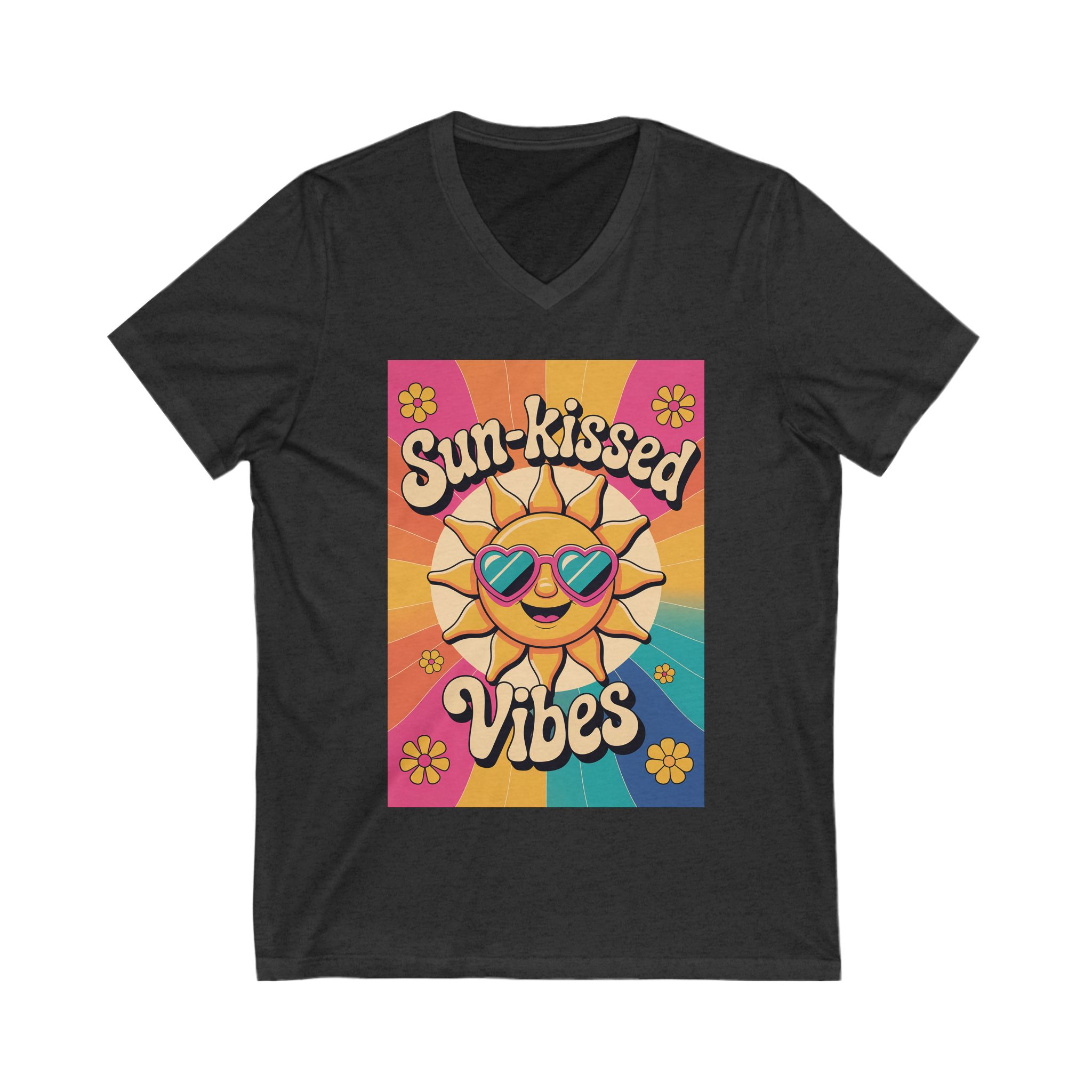 Sun-Kissed Vibes V-Neck Tee, Summer Graphic Tee, Vintage Sunshine Shirt, Festival Outfit, Beachwear, Gift for Sunshine Lovers - Image 17