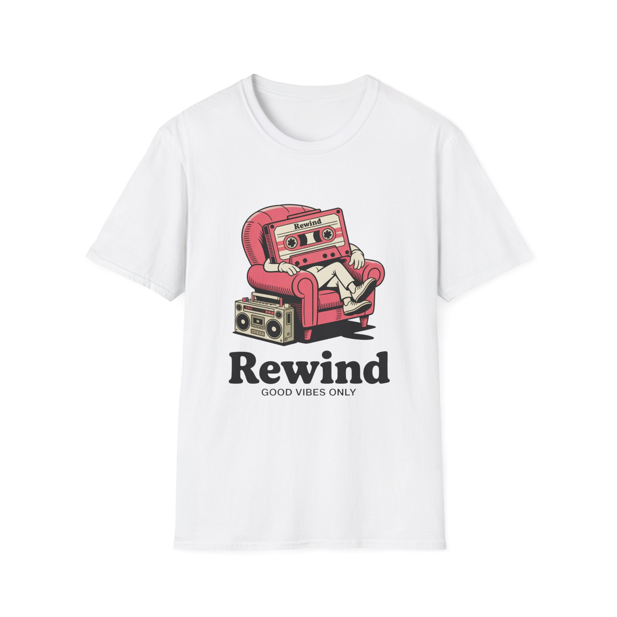 Retro Vibes T-Shirt, Unisex Softstyle Tee, Music Lovers Gift, Casual Vintage Shirt, Rewind Graphic Tee, Cool T-Shirt for Friends - Image 4