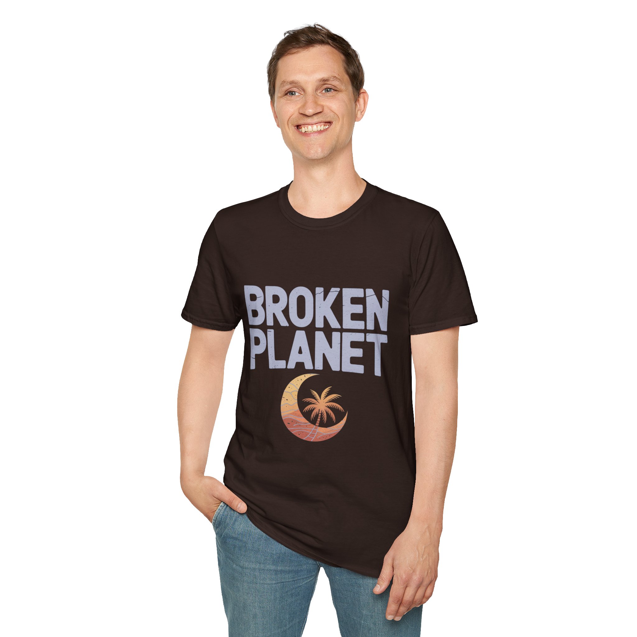 Broken Planet Unisex Softstyle T-Shirt, Eco-Friendly Tee, Casual Outfit, Gift for Earth Lovers, Summer Fashion