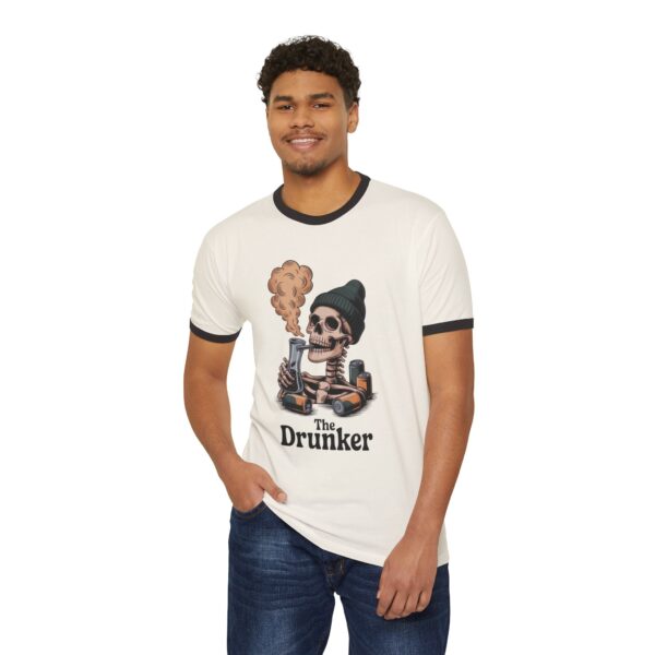 Skull Ringer T-Shirt - The Drunker, Funny Graphic Tee, Halloween Shirt, Gift for Beer Lovers, Unisex Vintage Apparel