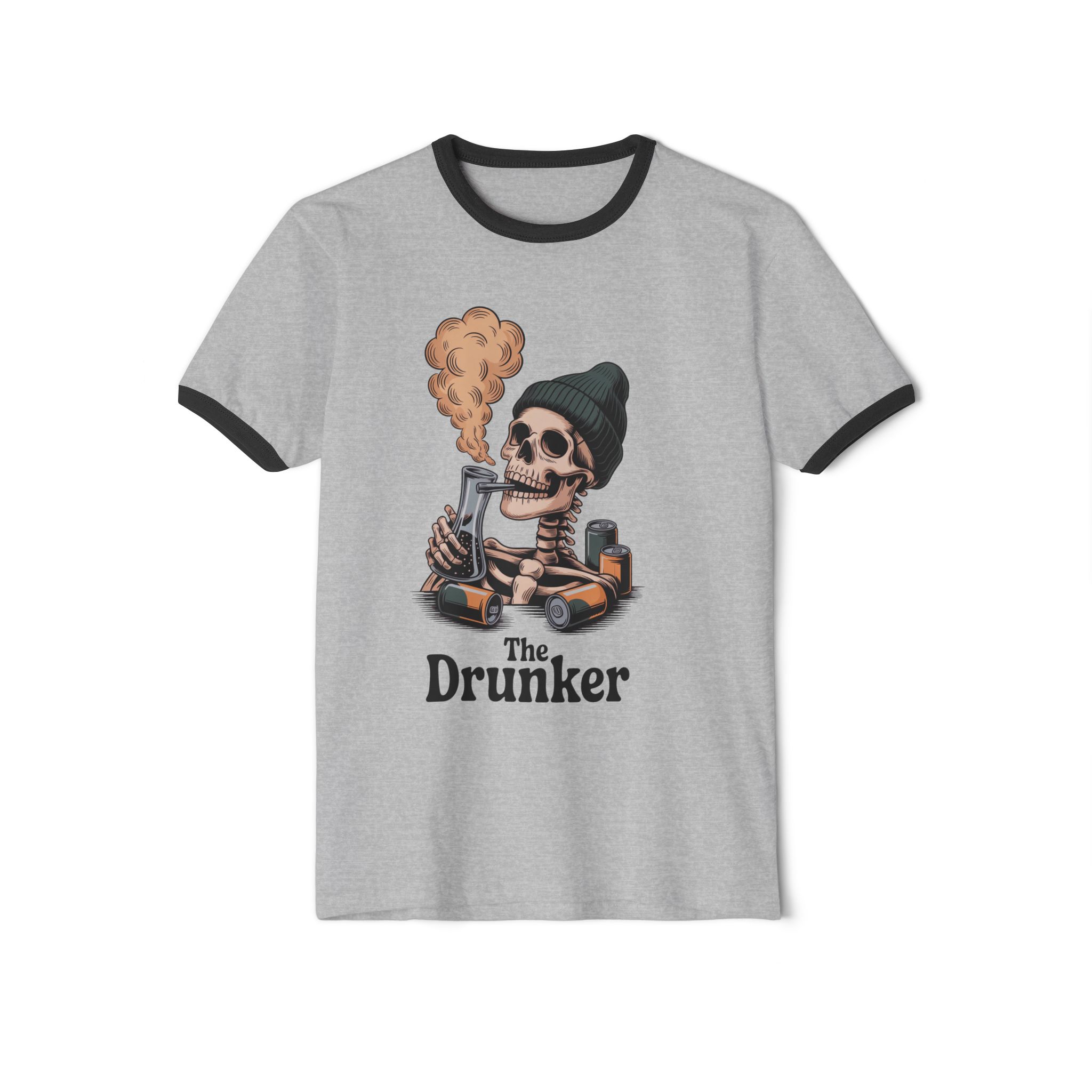 Skull Ringer T-Shirt - The Drunker, Funny Graphic Tee, Halloween Shirt, Gift for Beer Lovers, Unisex Vintage Apparel - Image 7