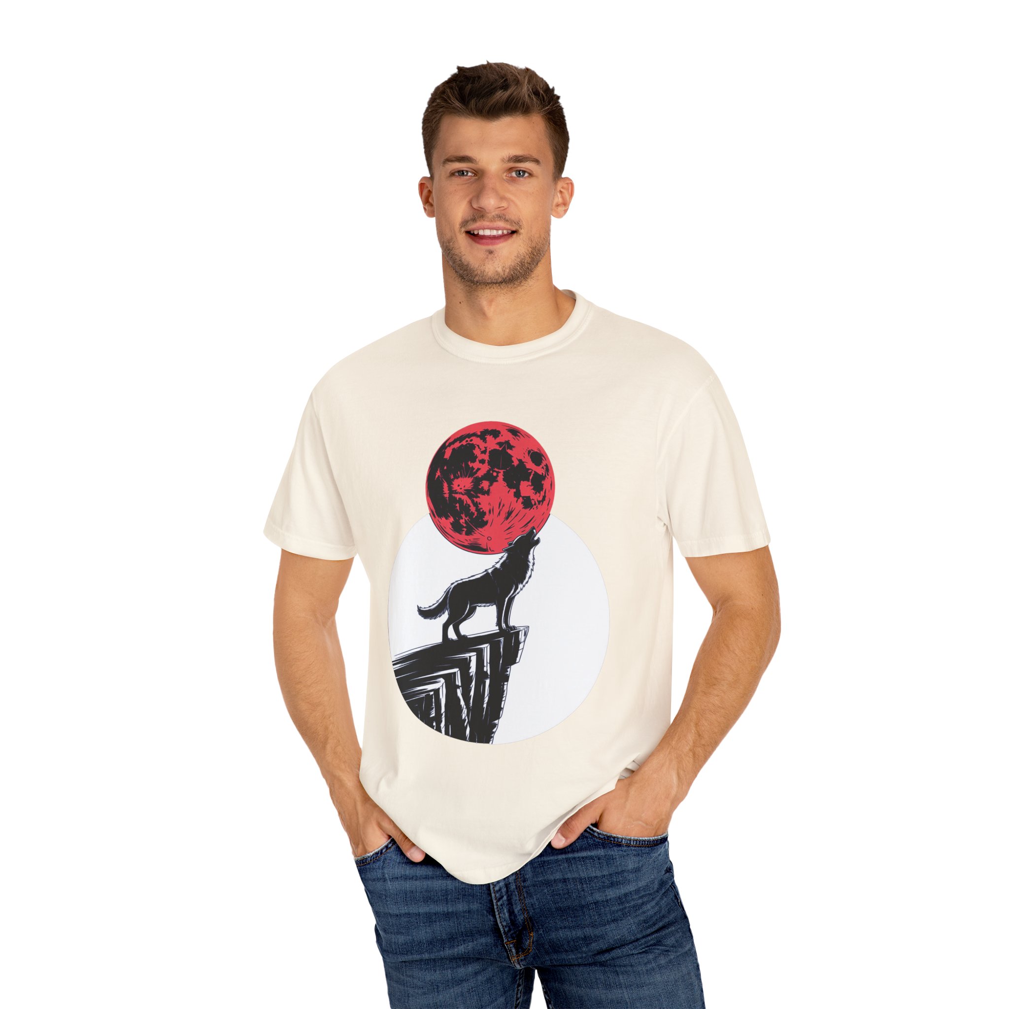 Wolf Howling at Red Moon T-Shirt, Nature Lovers Gift, Casual Wear, Unisex Tee, Eco-Friendly Clothing - Image 4
