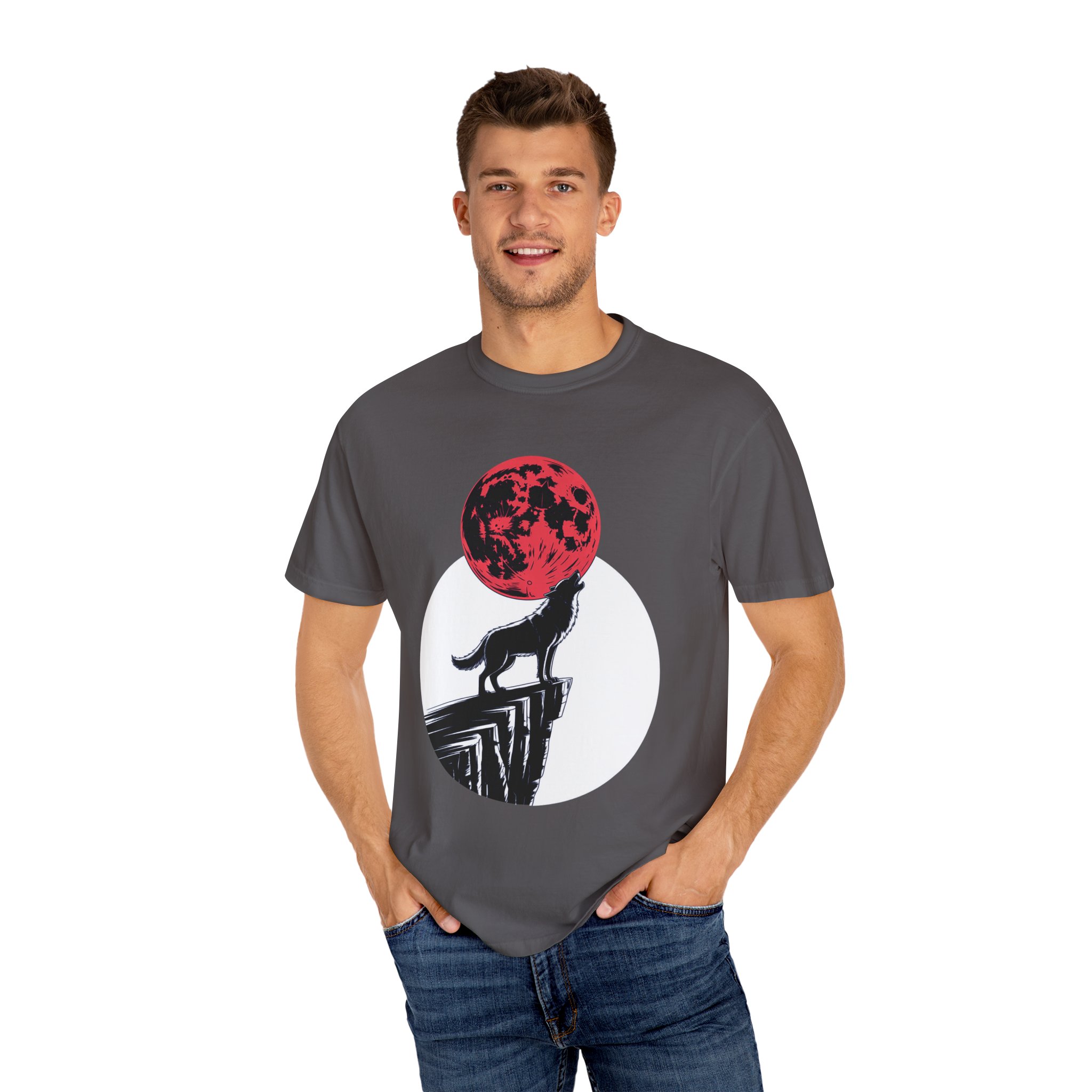 Wolf Howling at Red Moon T-Shirt, Nature Lovers Gift, Casual Wear, Unisex Tee, Eco-Friendly Clothing - Image 54