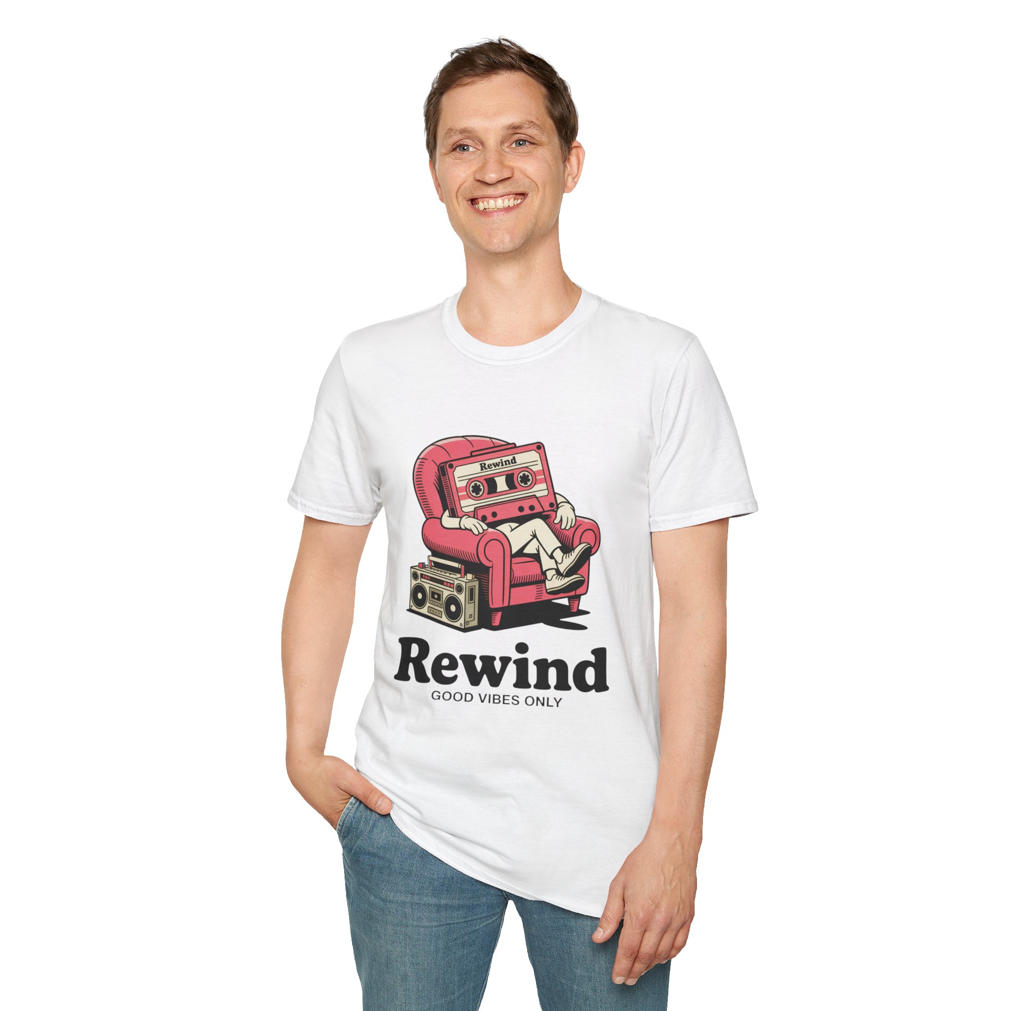 Retro Vibes T-Shirt, Unisex Softstyle Tee, Music Lovers Gift, Casual Vintage Shirt, Rewind Graphic Tee, Cool T-Shirt for Friends - Image 6