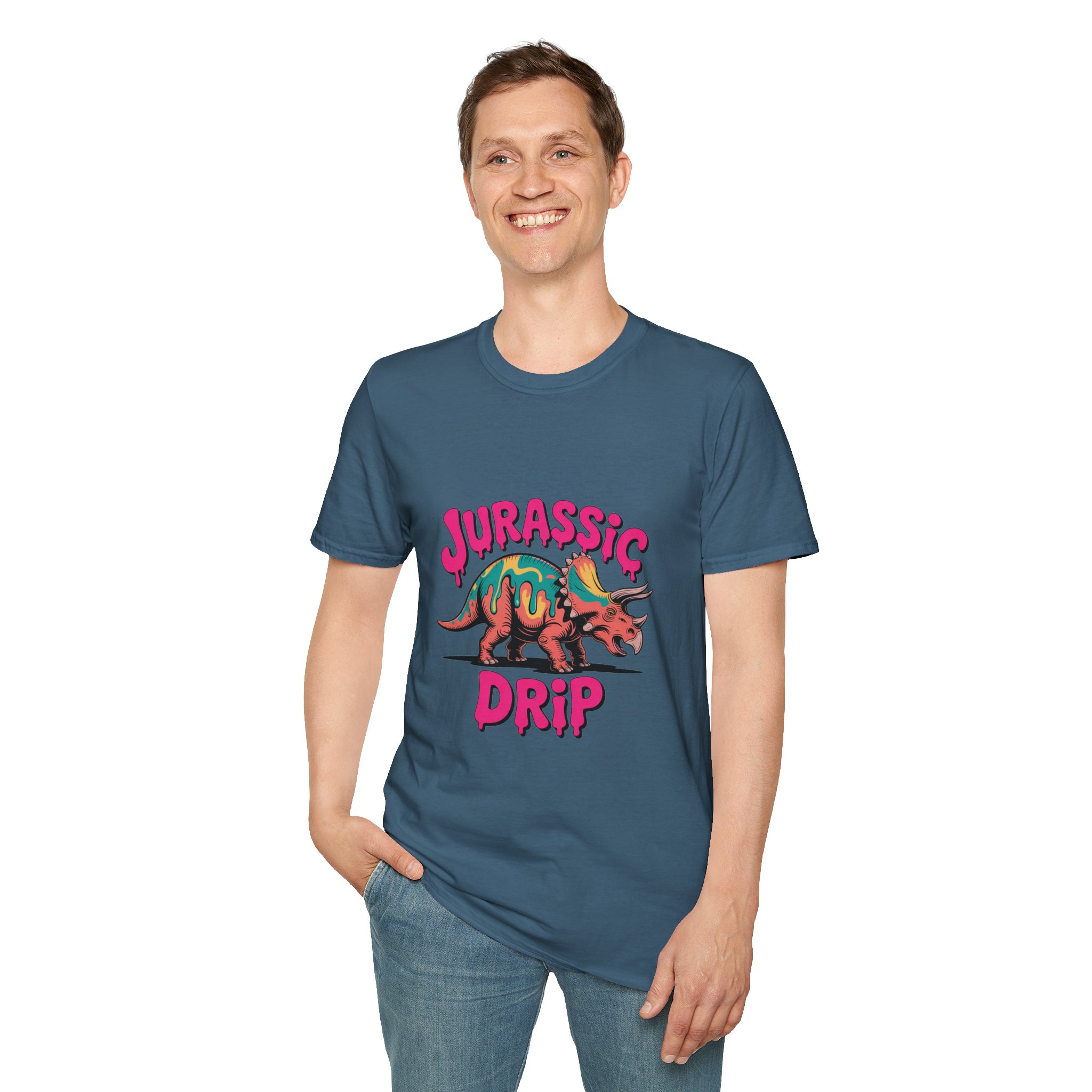 Jurassic Drip Unisex Softstyle T-Shirt - Fun Dino Tee for Kids & Adults, Graphic Tee, Gift for Jurassic Fans, Summer Fashion - Image 2