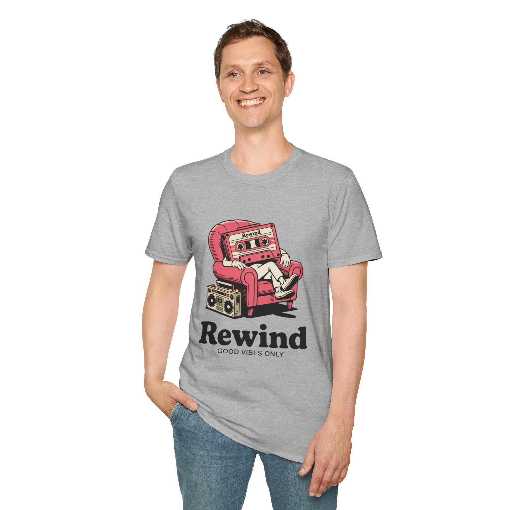 Retro Vibes T-Shirt, Unisex Softstyle Tee, Music Lovers Gift, Casual Vintage Shirt, Rewind Graphic Tee, Cool T-Shirt for Friends - Image 9