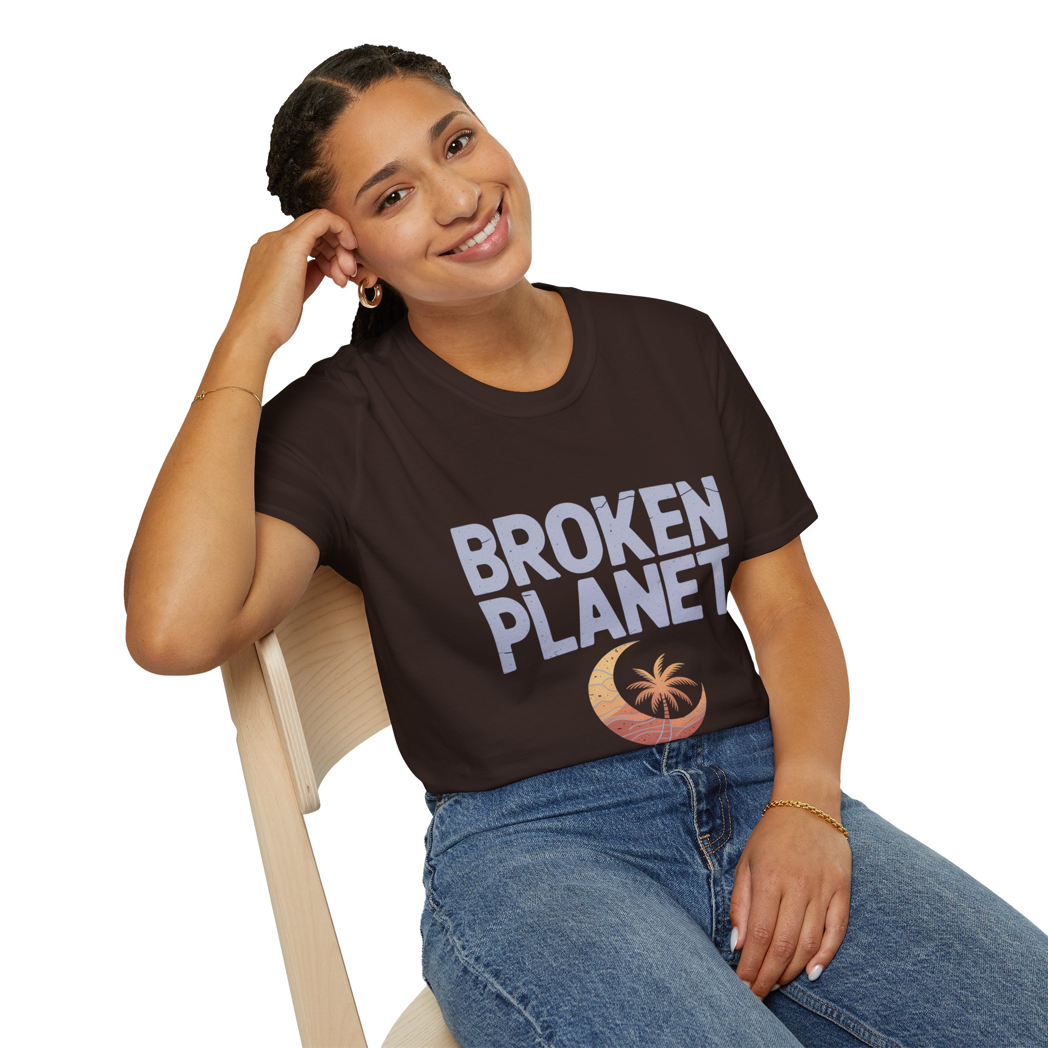 Broken Planet Unisex Softstyle T-Shirt, Eco-Friendly Tee, Casual Outfit, Gift for Earth Lovers, Summer Fashion - Image 3