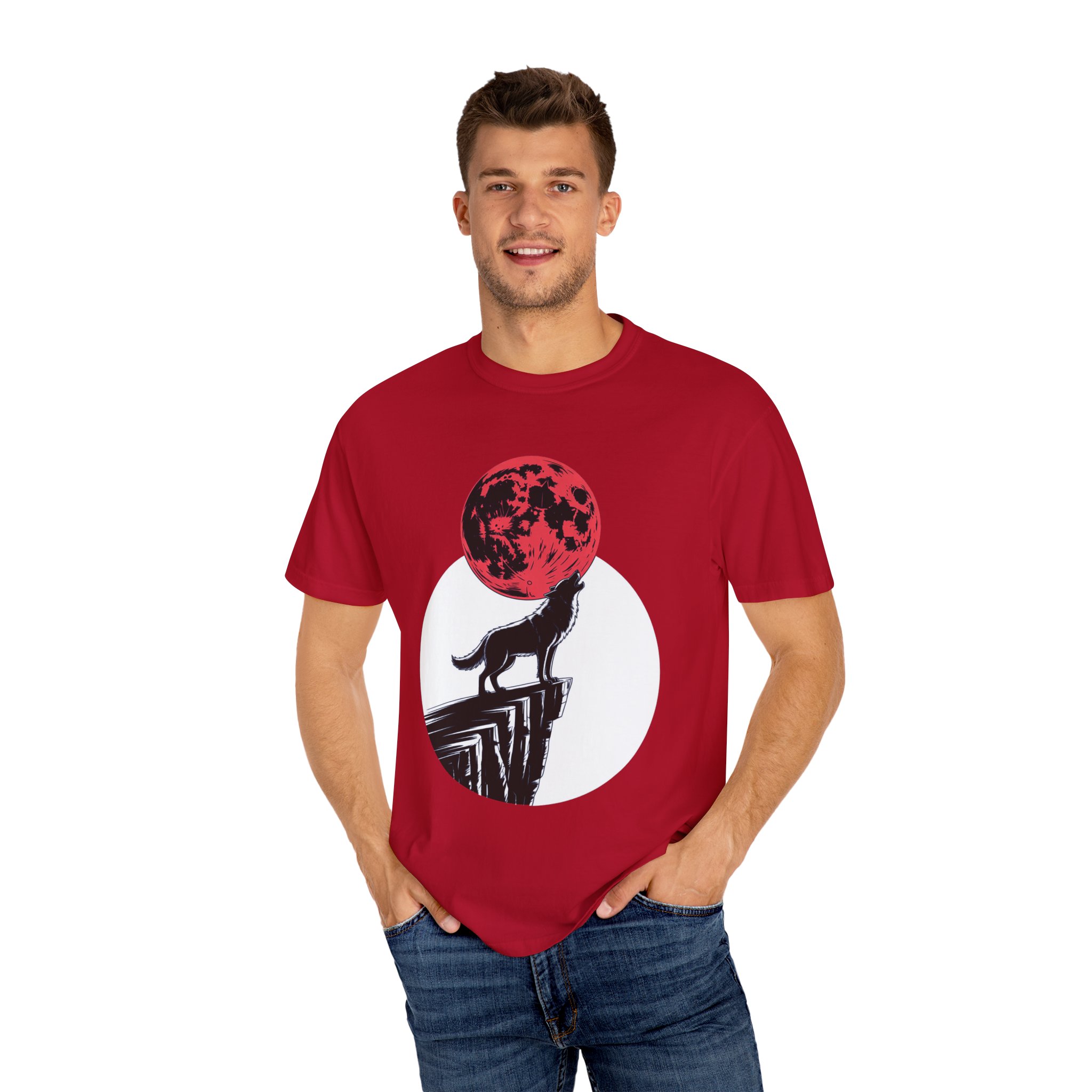 Wolf Howling at Red Moon T-Shirt, Nature Lovers Gift, Casual Wear, Unisex Tee, Eco-Friendly Clothing - Image 74