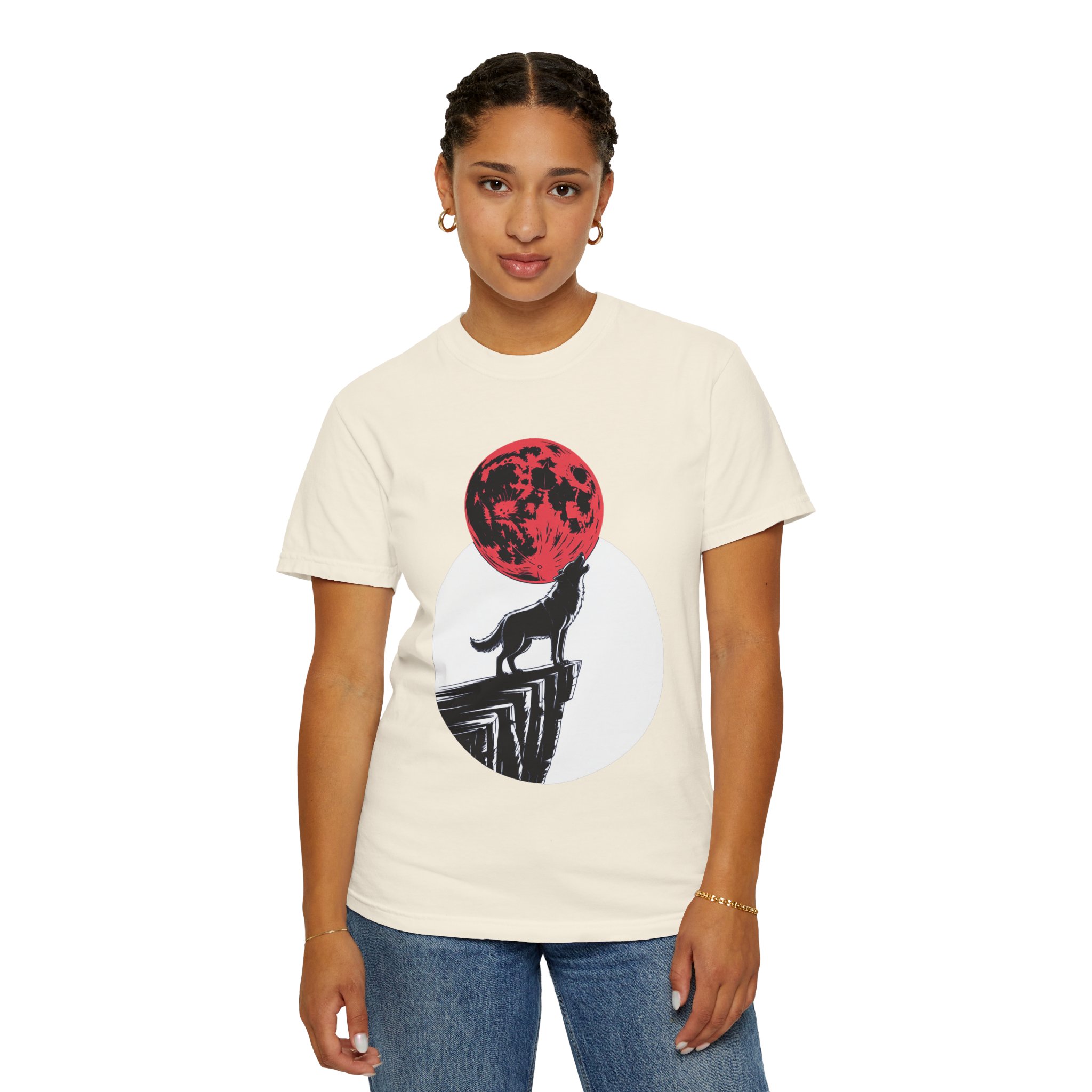Wolf Howling at Red Moon T-Shirt, Nature Lovers Gift, Casual Wear, Unisex Tee, Eco-Friendly Clothing - Image 5