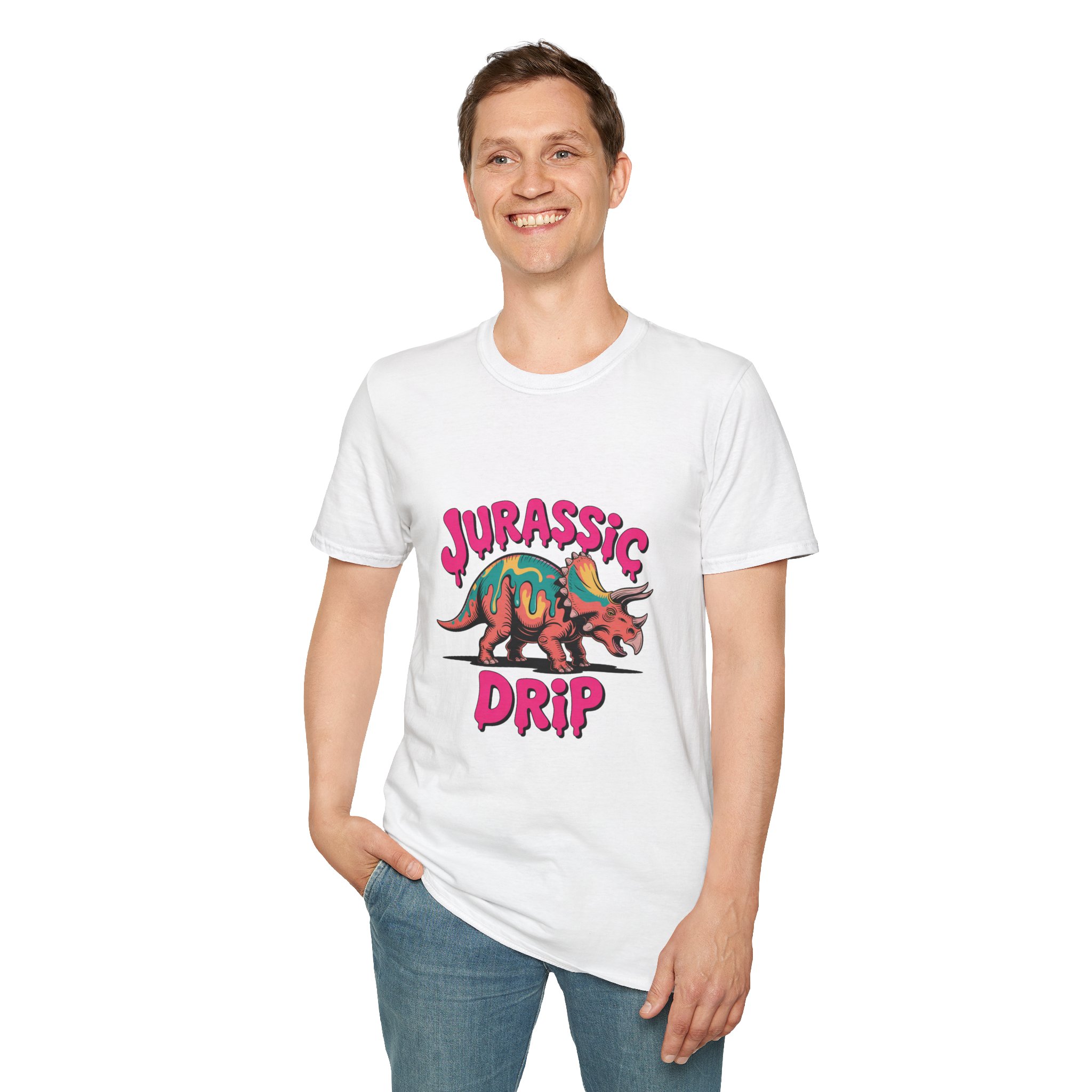 Jurassic Drip Unisex Softstyle T-Shirt - Fun Dino Tee for Kids & Adults, Graphic Tee, Gift for Jurassic Fans, Summer Fashion - Image 4